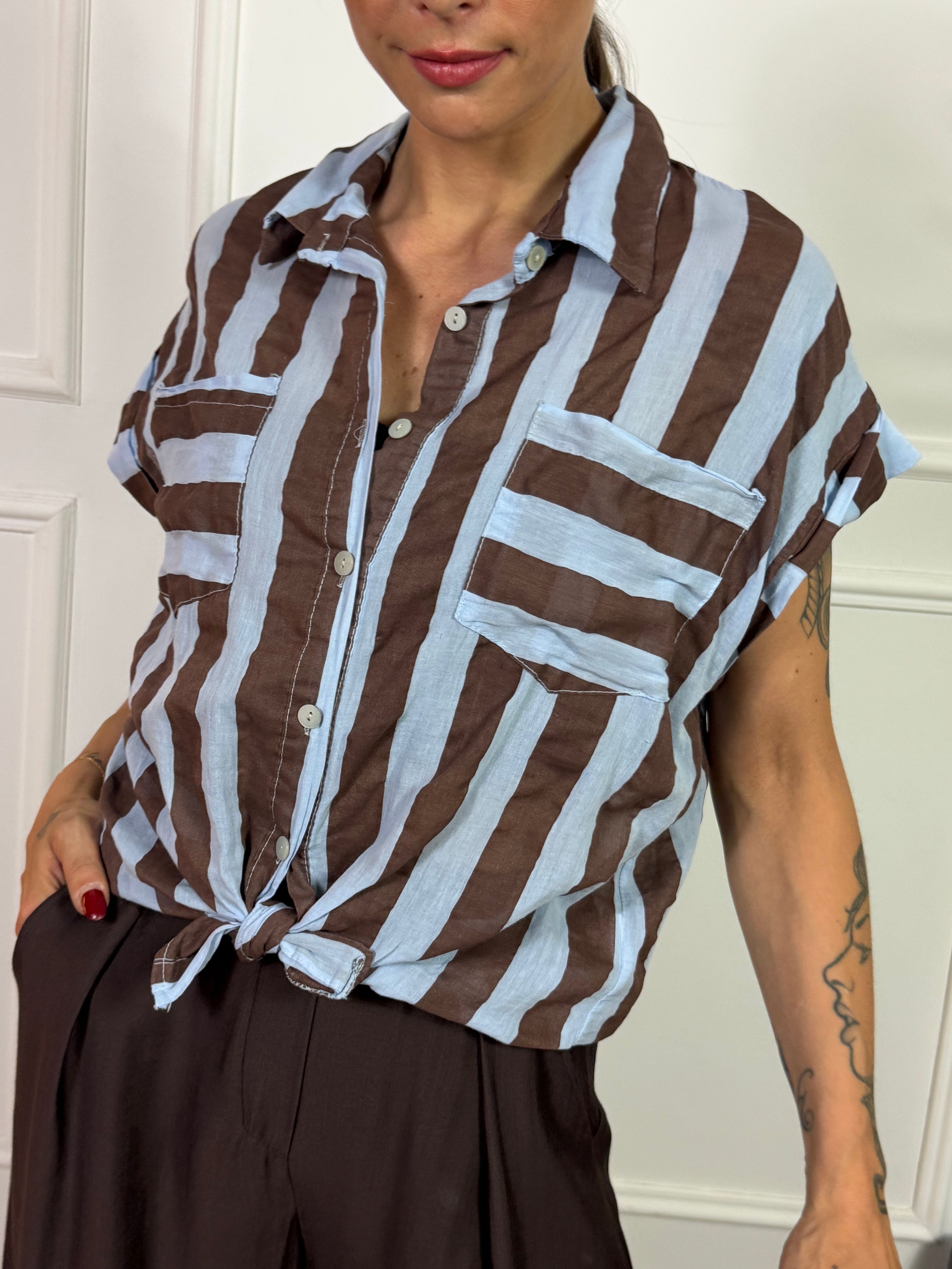 Camicia MANICA CORTA in mussola Victoria ILMH RIGHE E TASCHINI