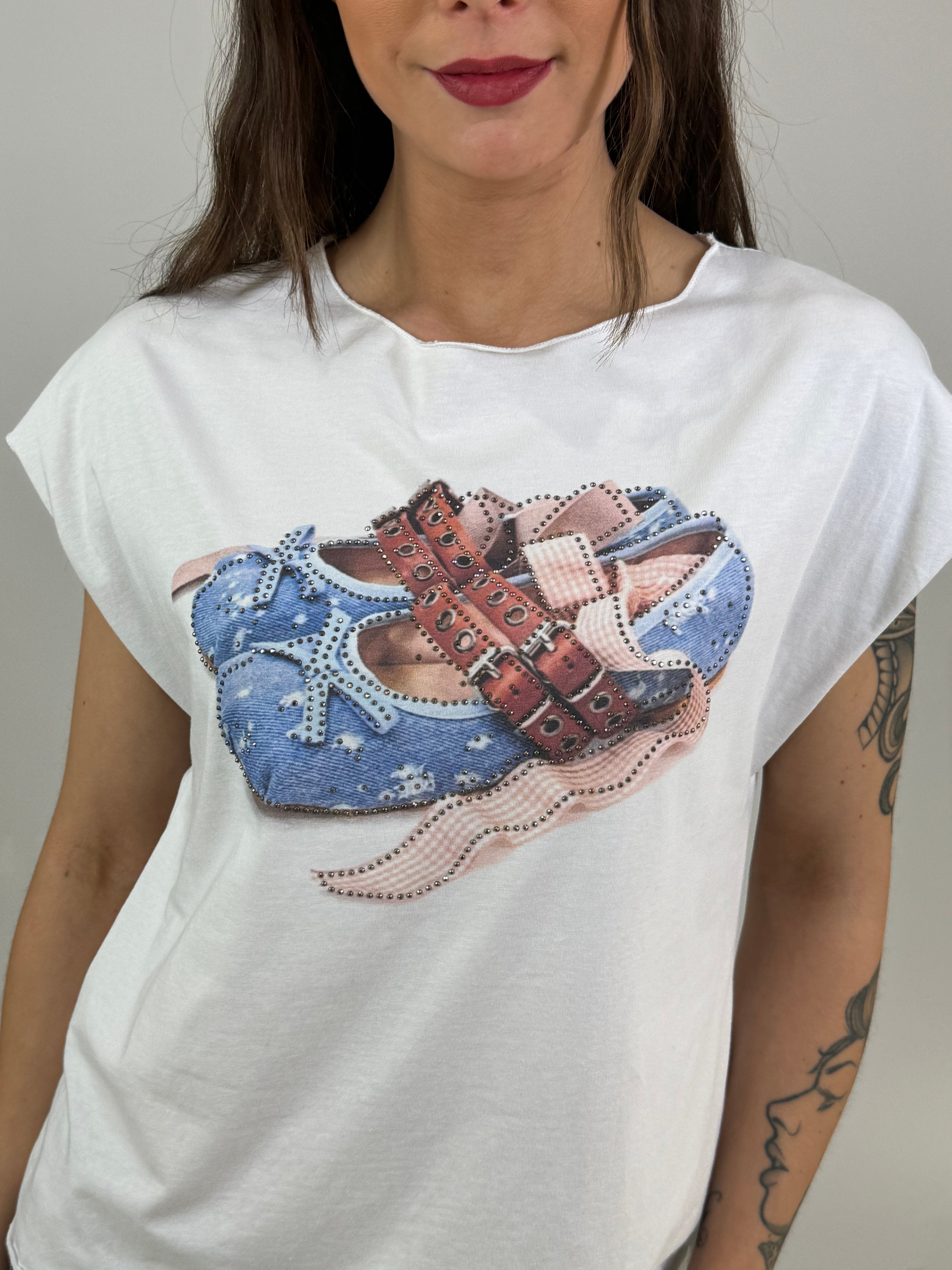 T-shirt con stampa e brillantini Susy Mix BALLERINE DI JEANS
