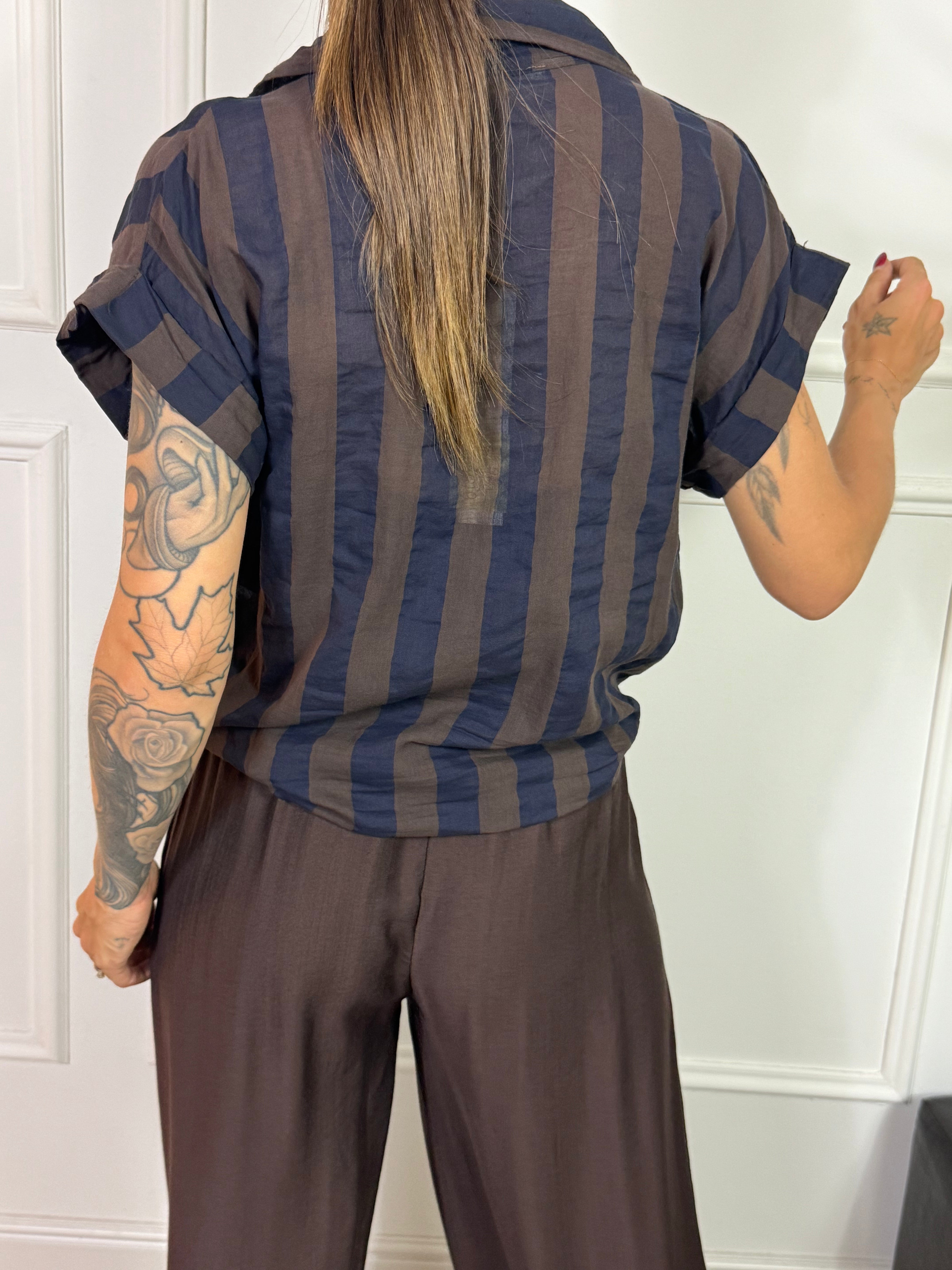 Camicia MANICA CORTA in mussola Victoria ILMH RIGHE E TASCHINI