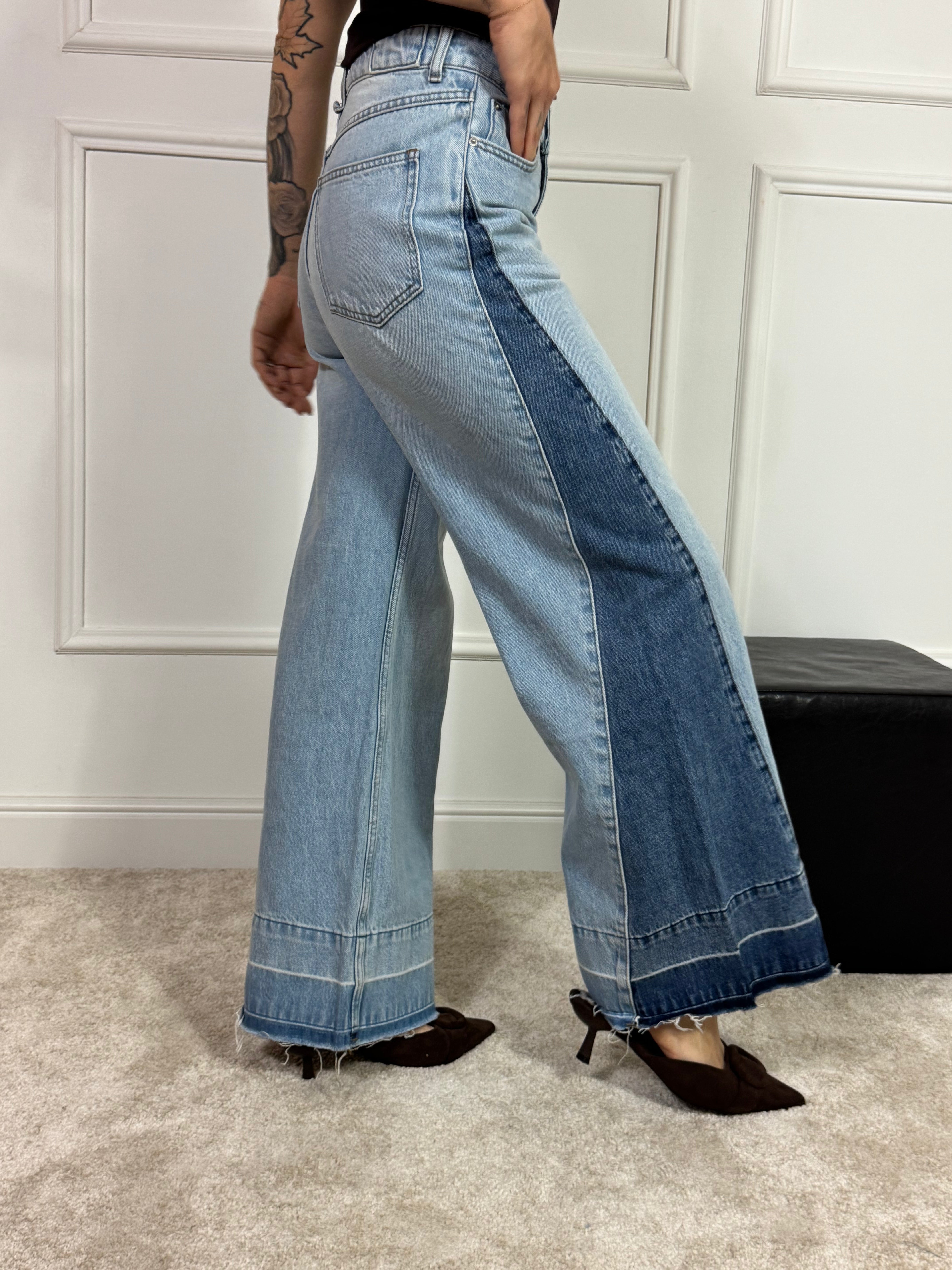 Jeans PALAZZO Victoria ILMH con INSERTI DENIM BICOLORE