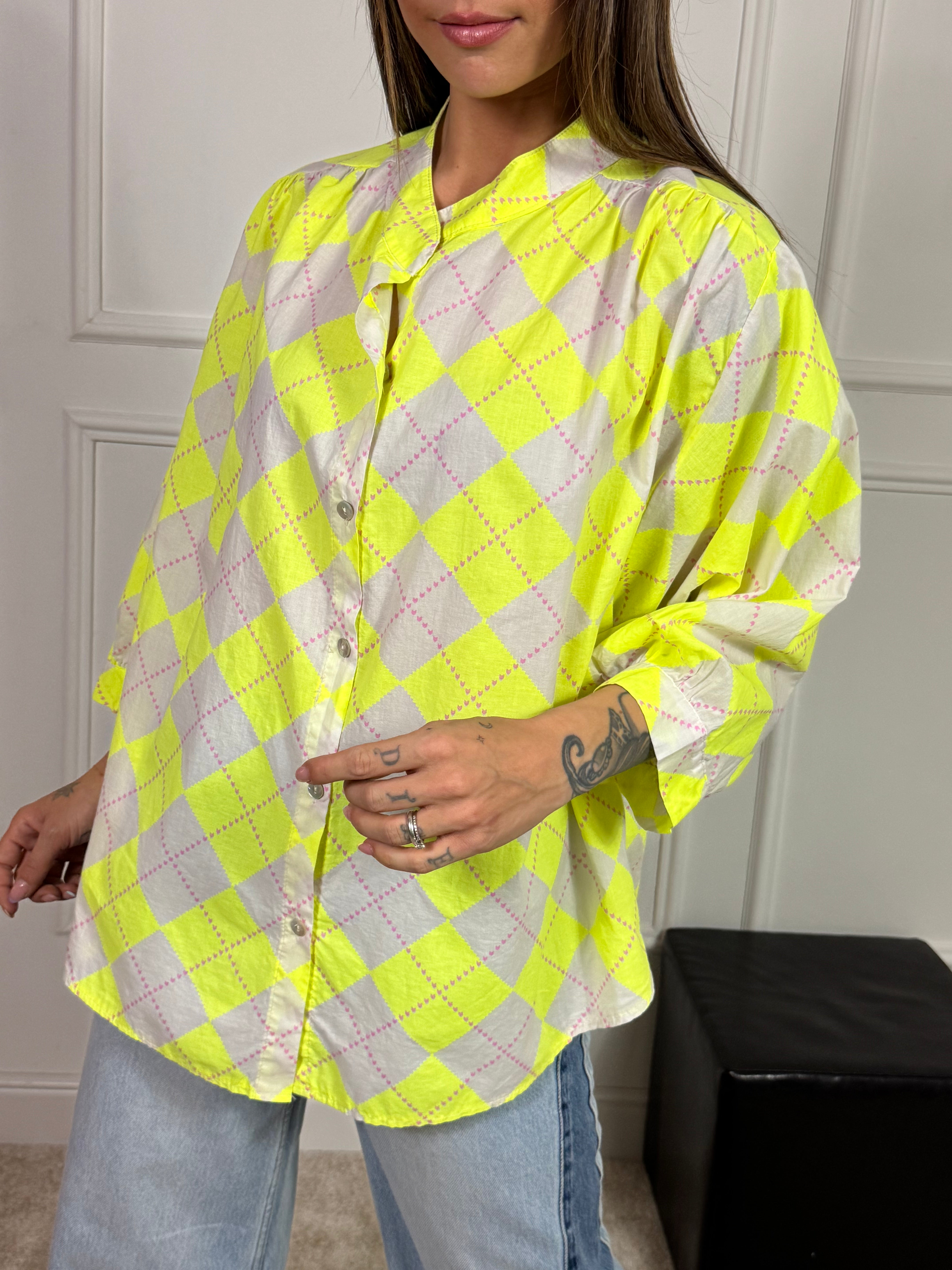 Camicia Victoria ILMH fantasia ROMBI GIALLO FLUO