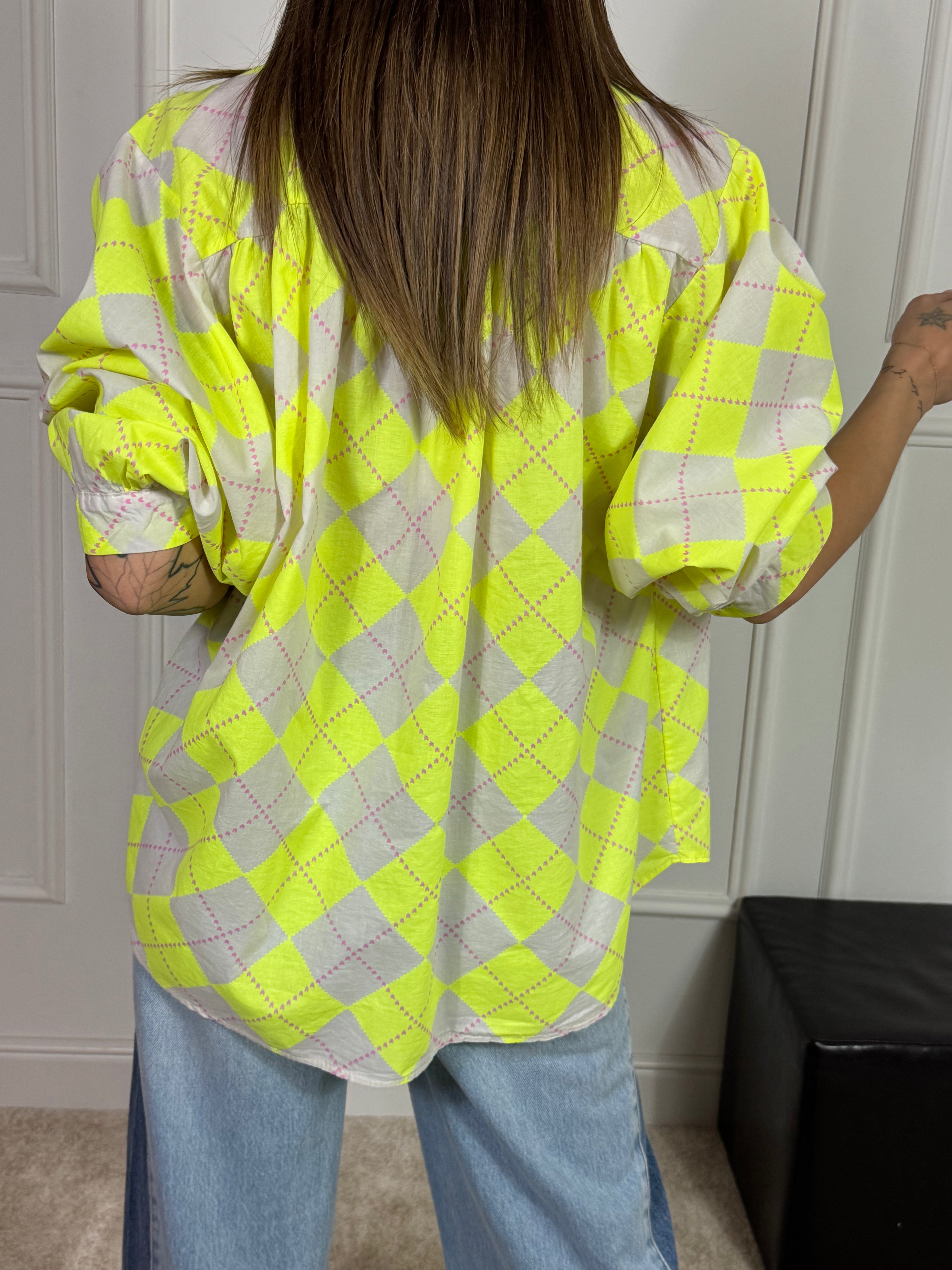 Camicia Victoria ILMH fantasia ROMBI GIALLO FLUO