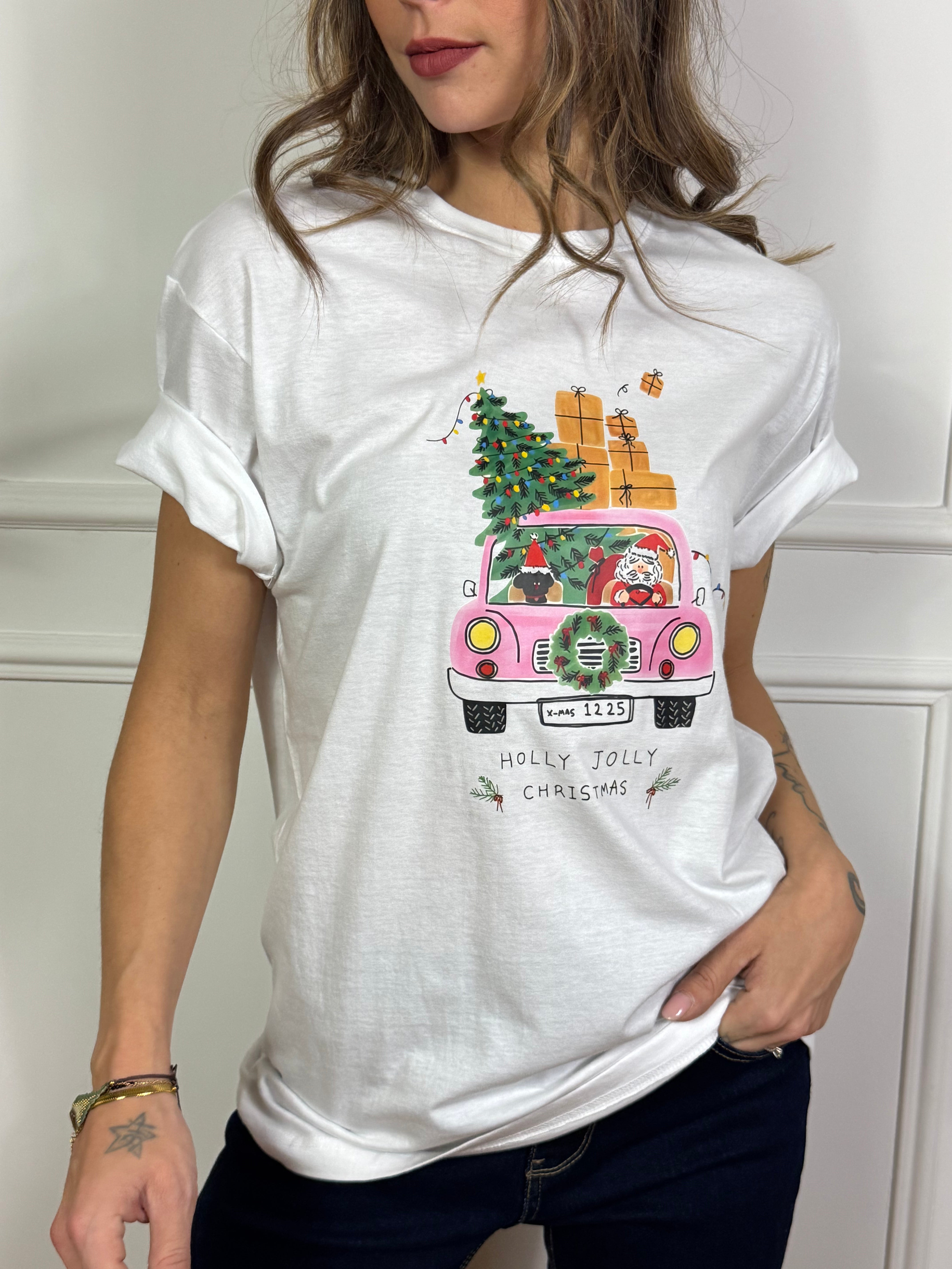T-shirt con stampa Susy Mix BABBO NATALE IN MACCHINA