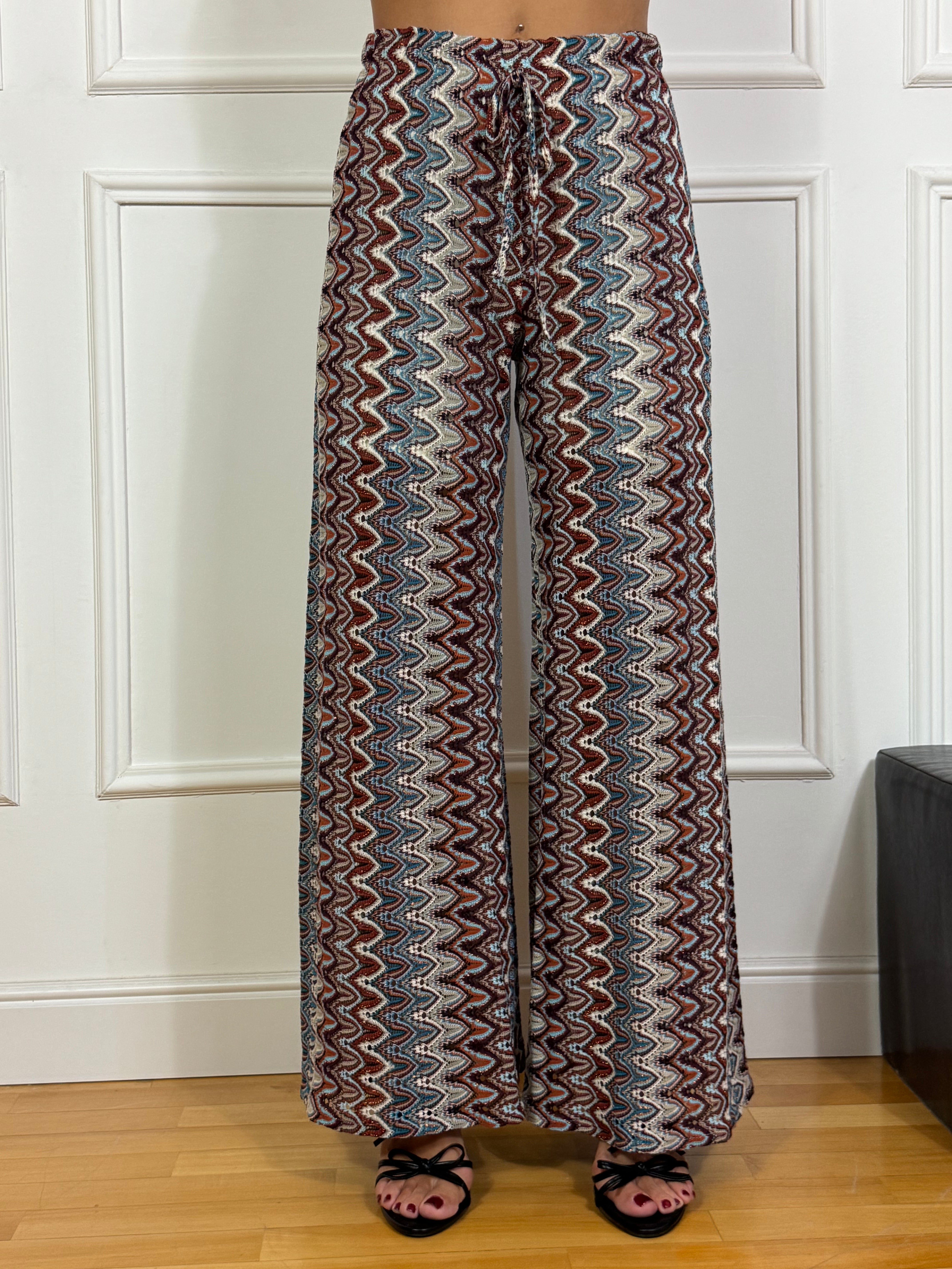 Pantalone Kikisix in crochet FANTASIA MATTONE-CELESTE