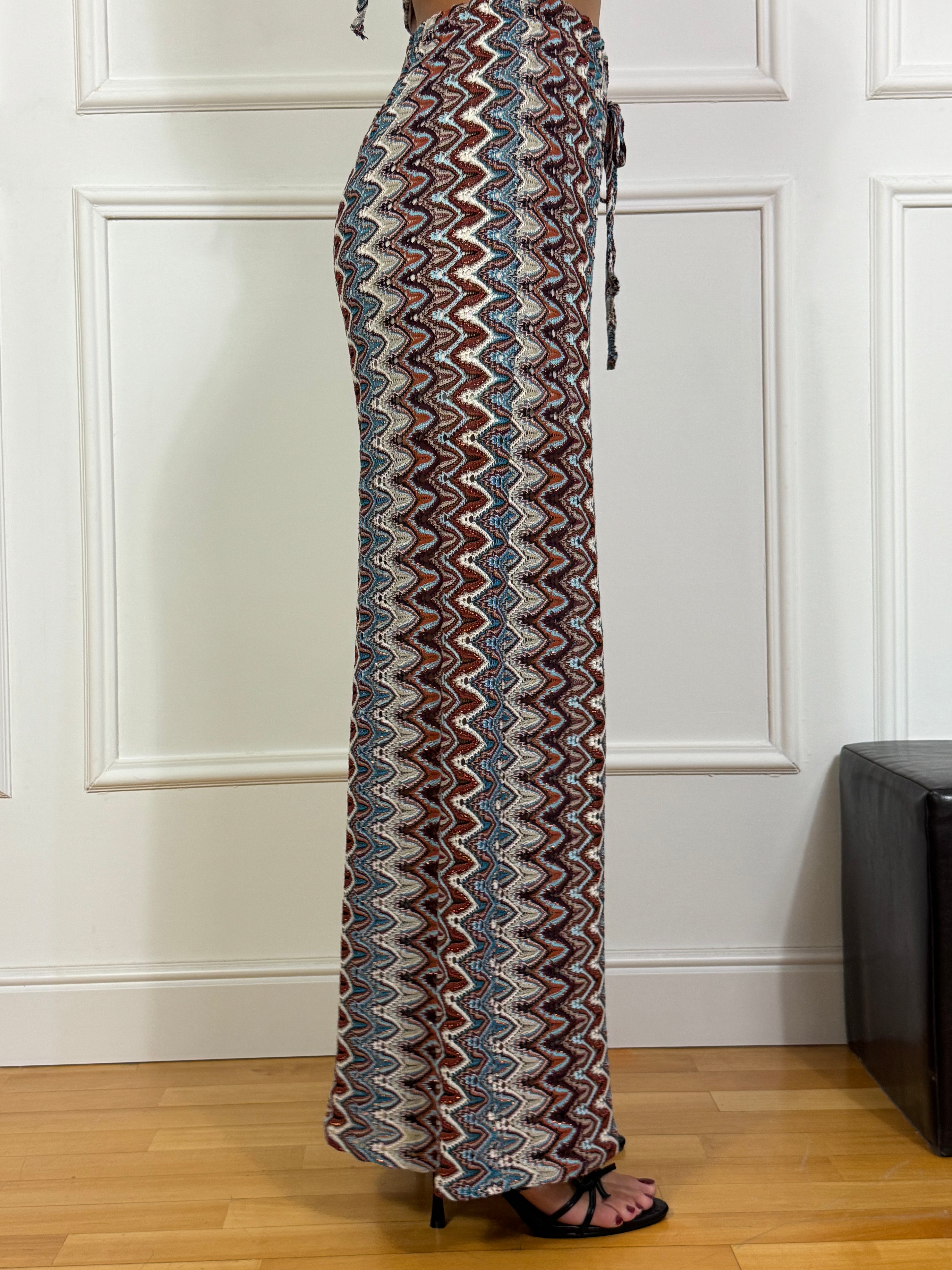 Pantalone Kikisix in crochet FANTASIA MATTONE-CELESTE