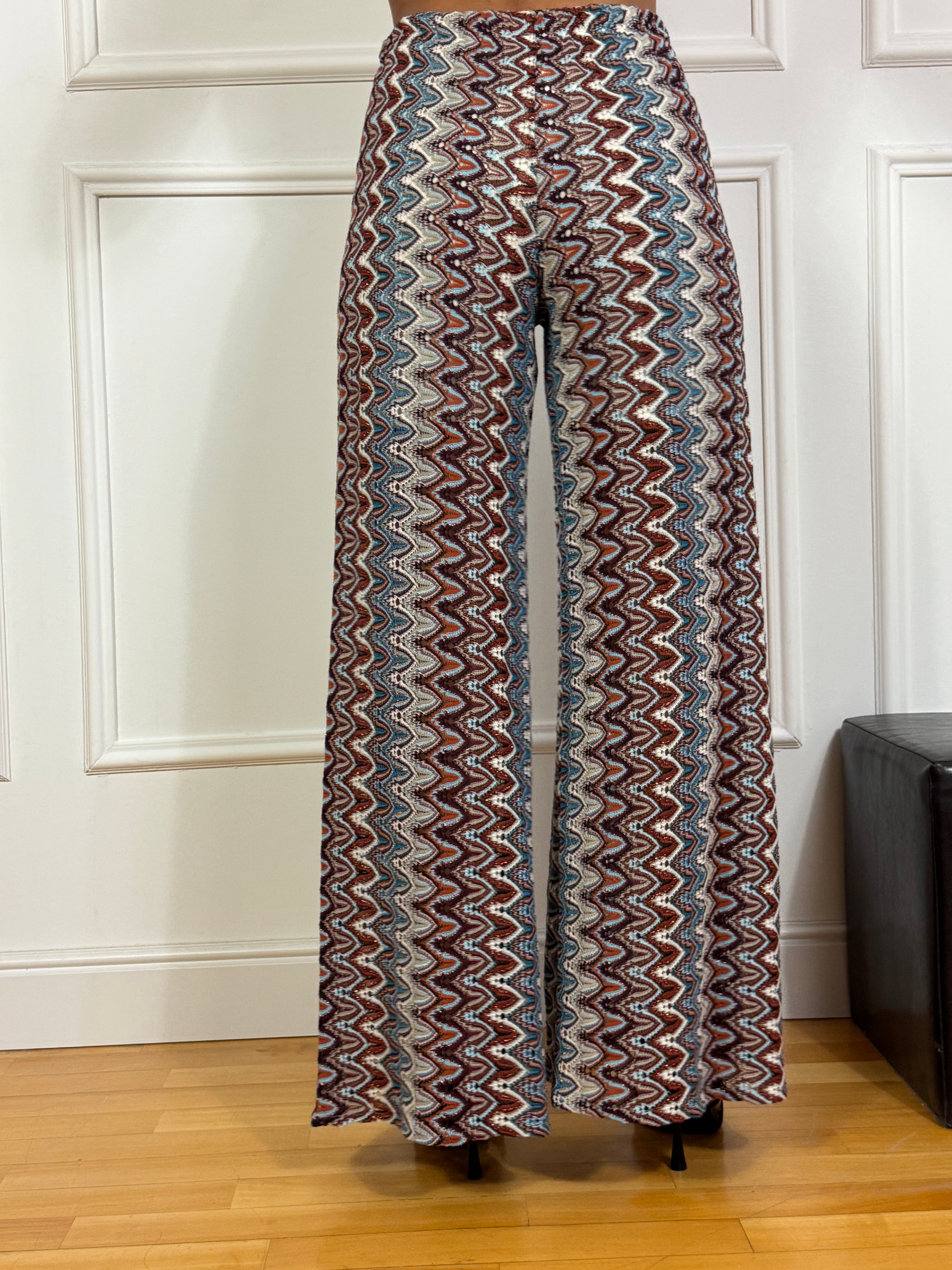 Pantalone Kikisix in crochet FANTASIA MATTONE-CELESTE