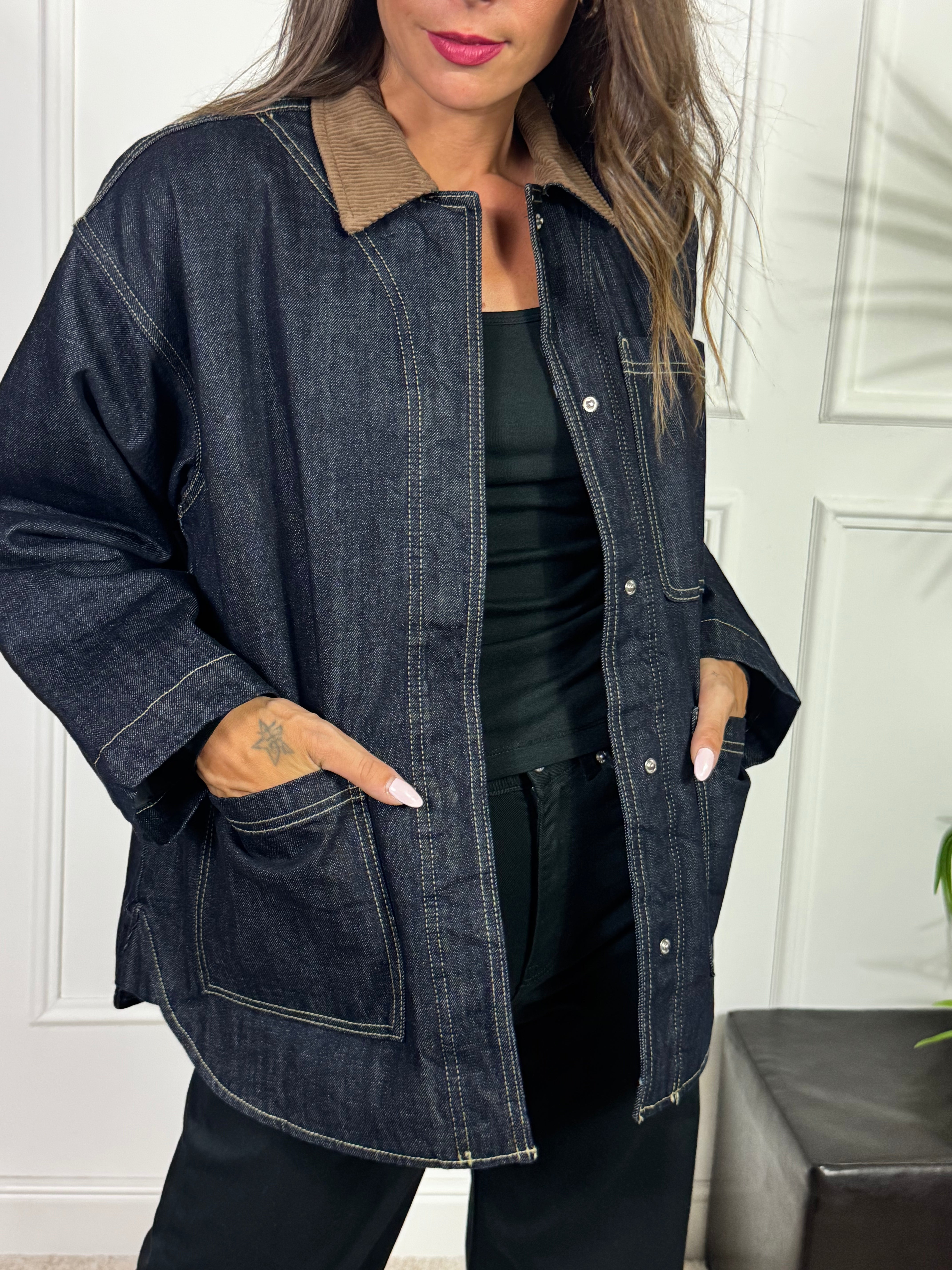 GIACCA OVER JEANS JJXX FLYNN BARN JACKET - colletto VELLUTO