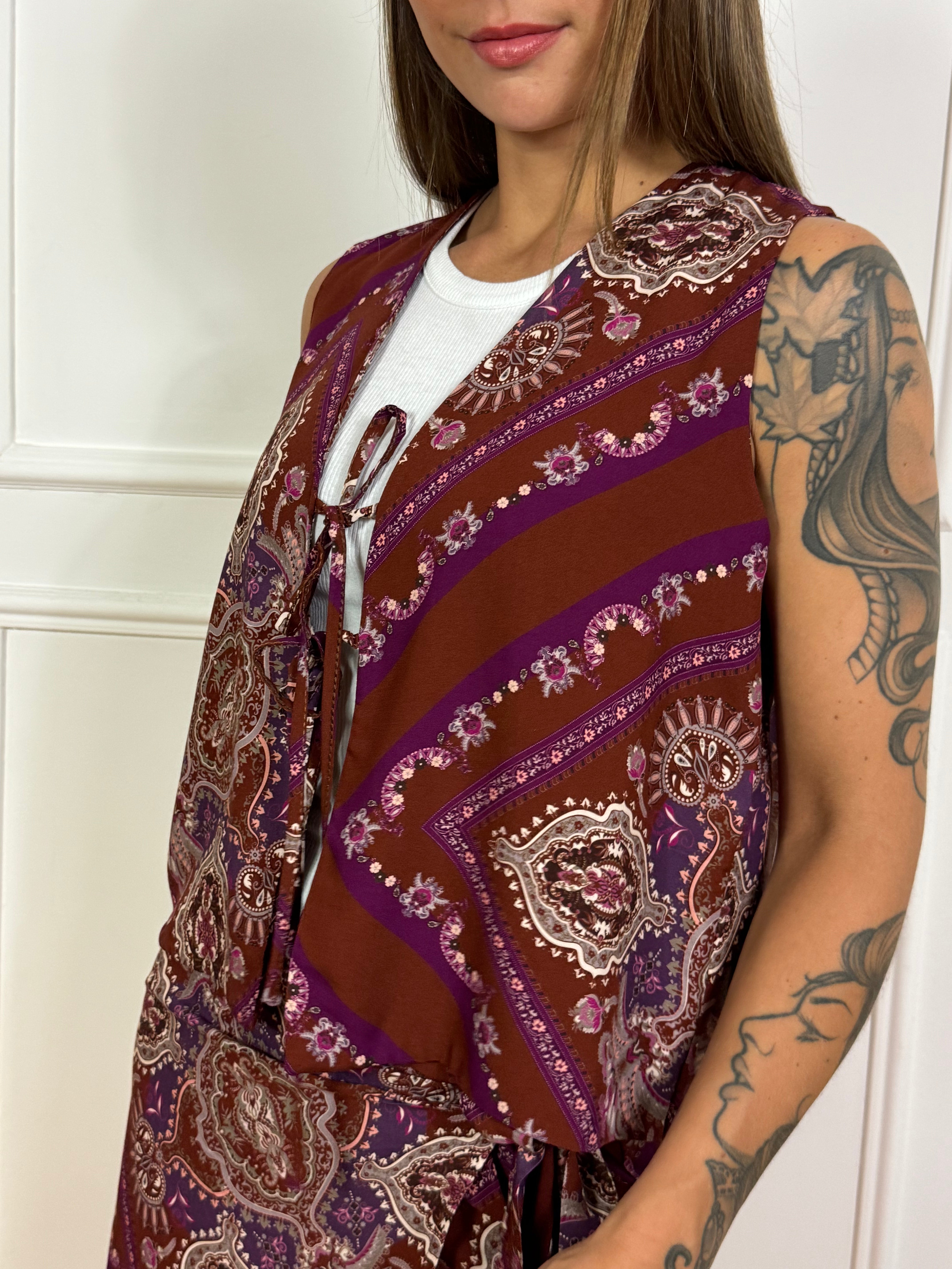 GILET con nodo smanicato Kikisix fantasia BRUCIATO-PEONIA