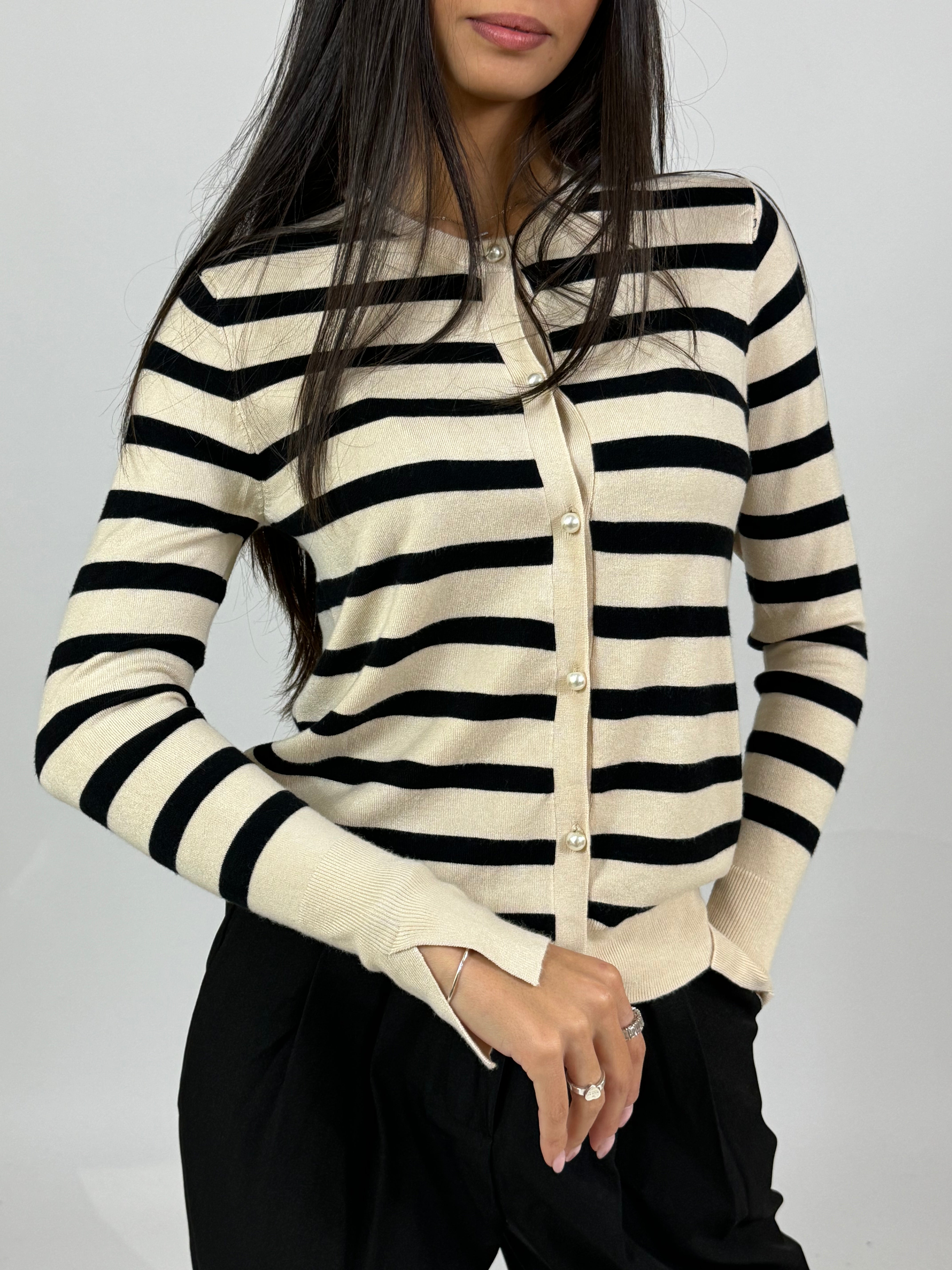 Cardigan a righe Victoria ILMH bottoncini perle