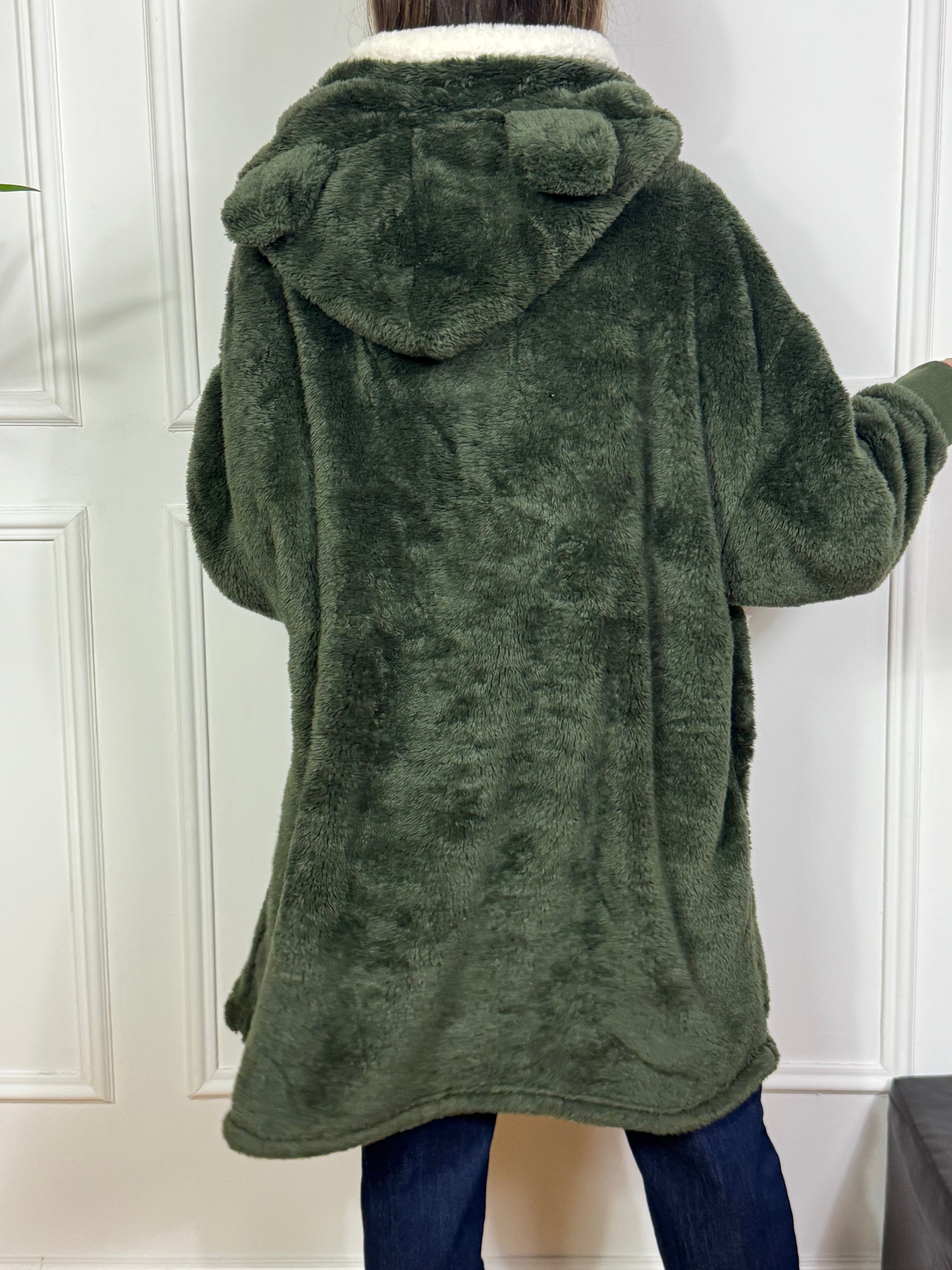 Maxi felpa peluche con cappuccio orecchie - VERDE