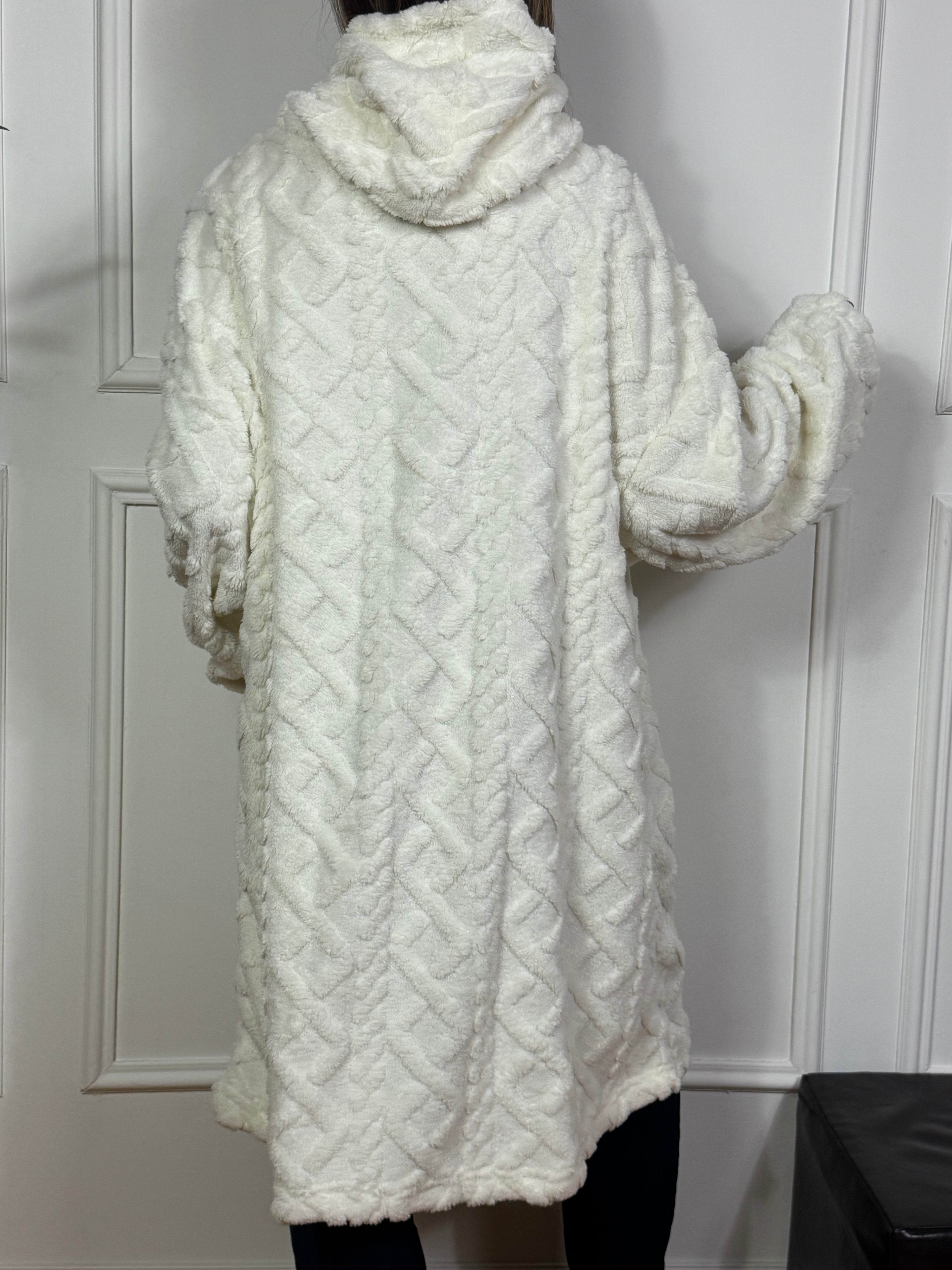 Maxi felpa peluche con cappuccio - TRICOT PANNA