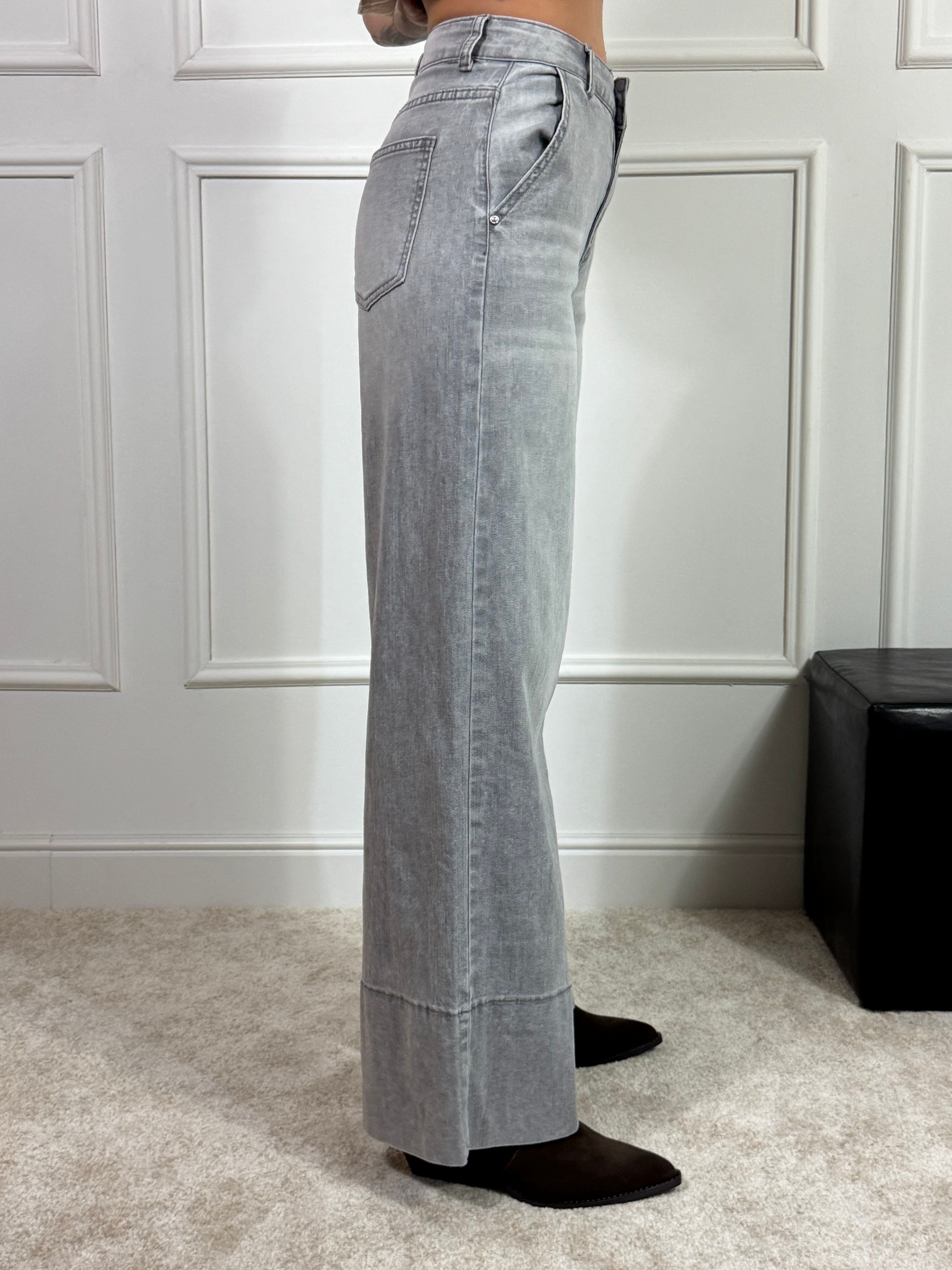 Jeans Victoria ILMH - WIDE lavaggio GRIGIO CHIARO DELAVE' - CUCITURA RISVOLTO ALTO