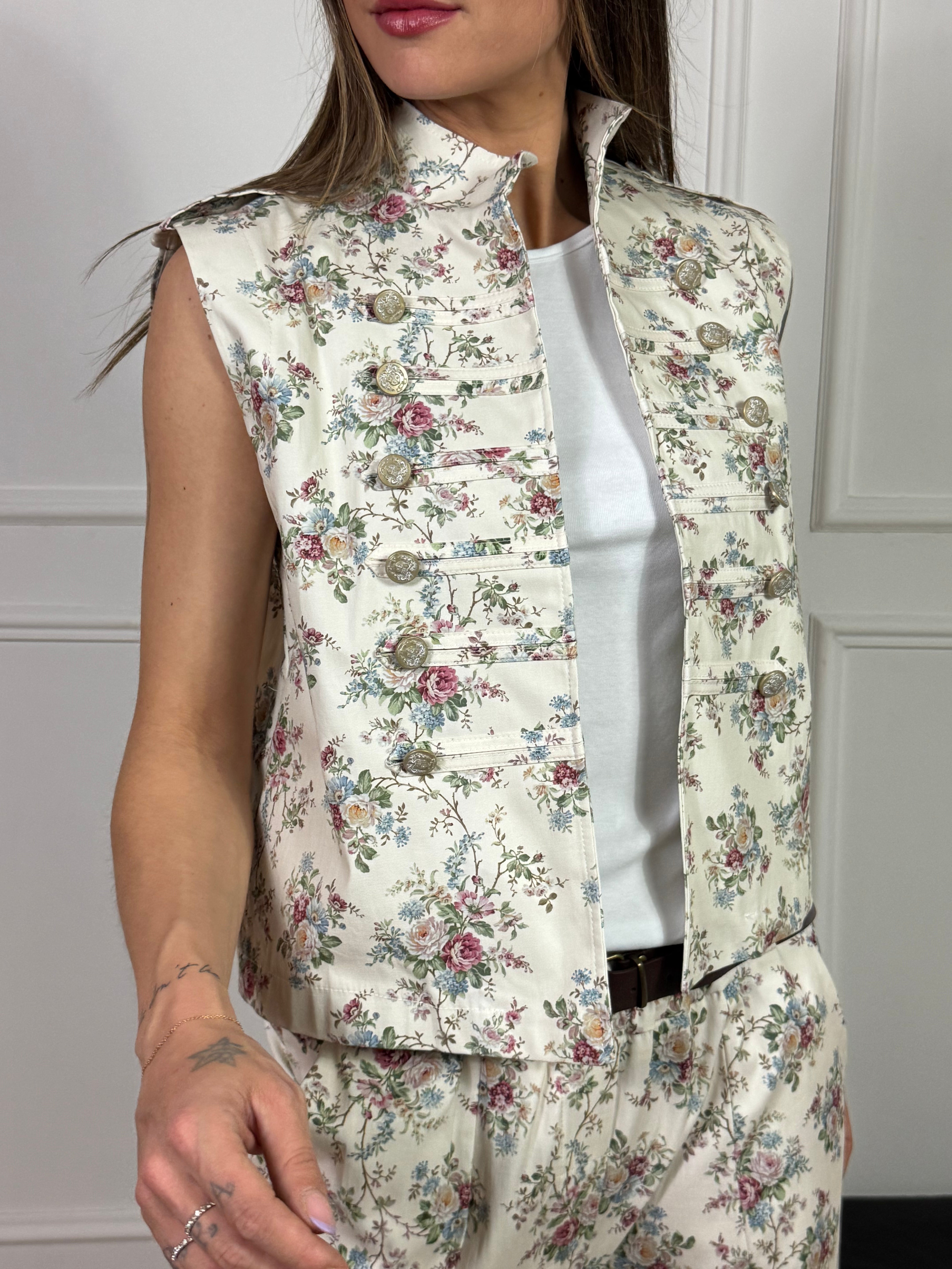 Gilet aperto bottoni militari Victoria ILMH fantasia FLOREALE