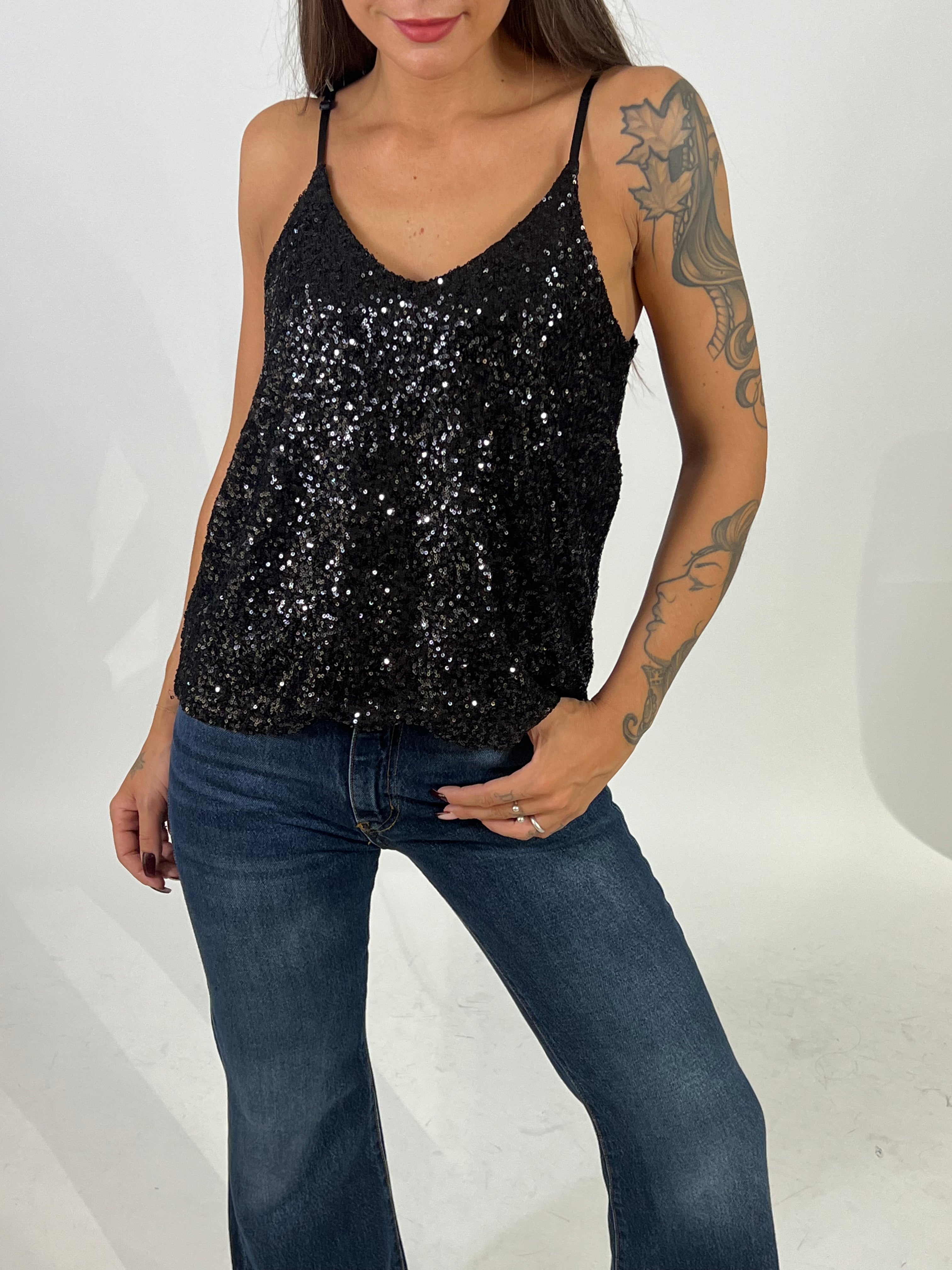 Top a canotta spalline sottili Susy Mix PAILLETTES