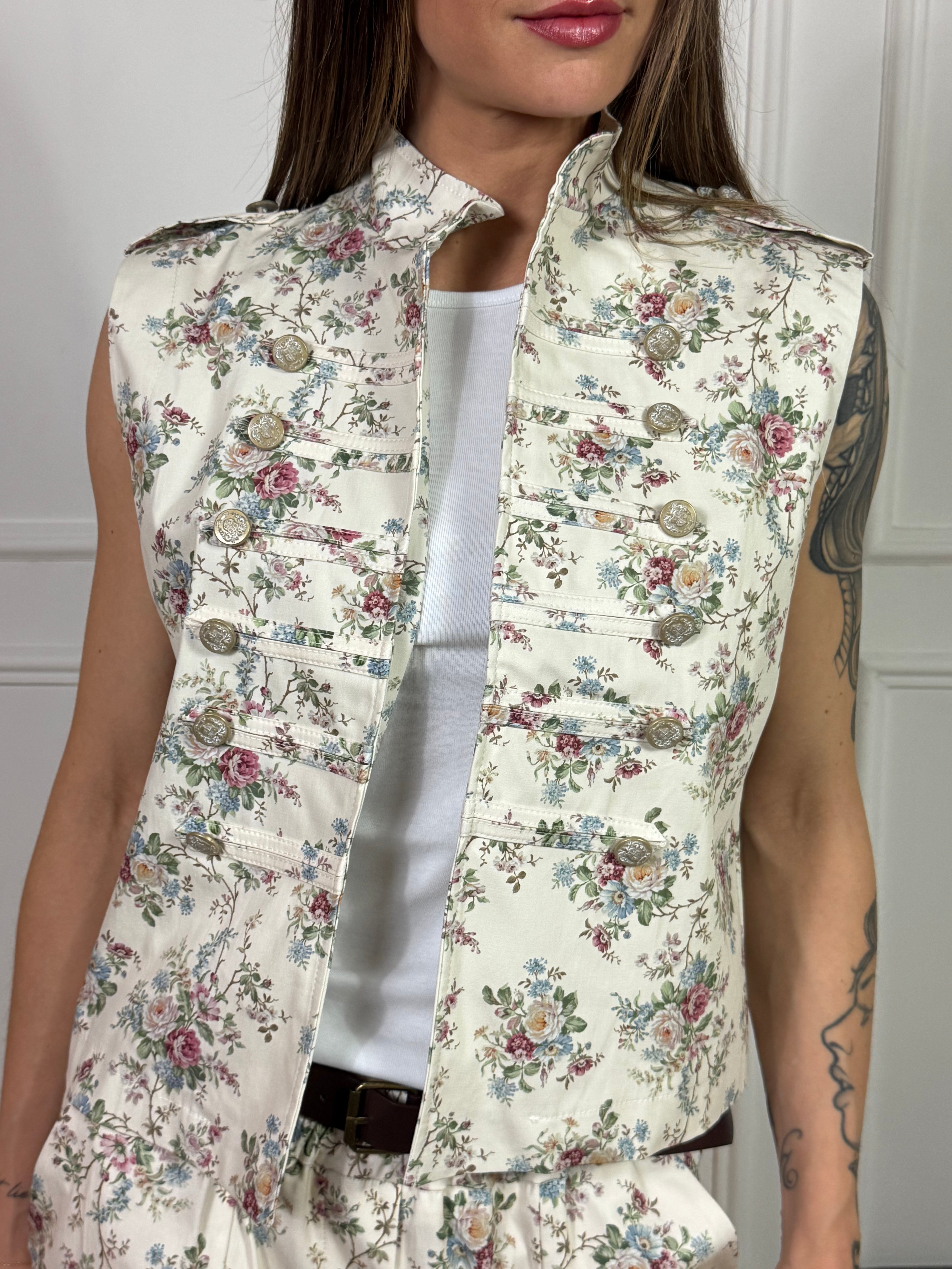 Gilet aperto bottoni militari Victoria ILMH fantasia FLOREALE