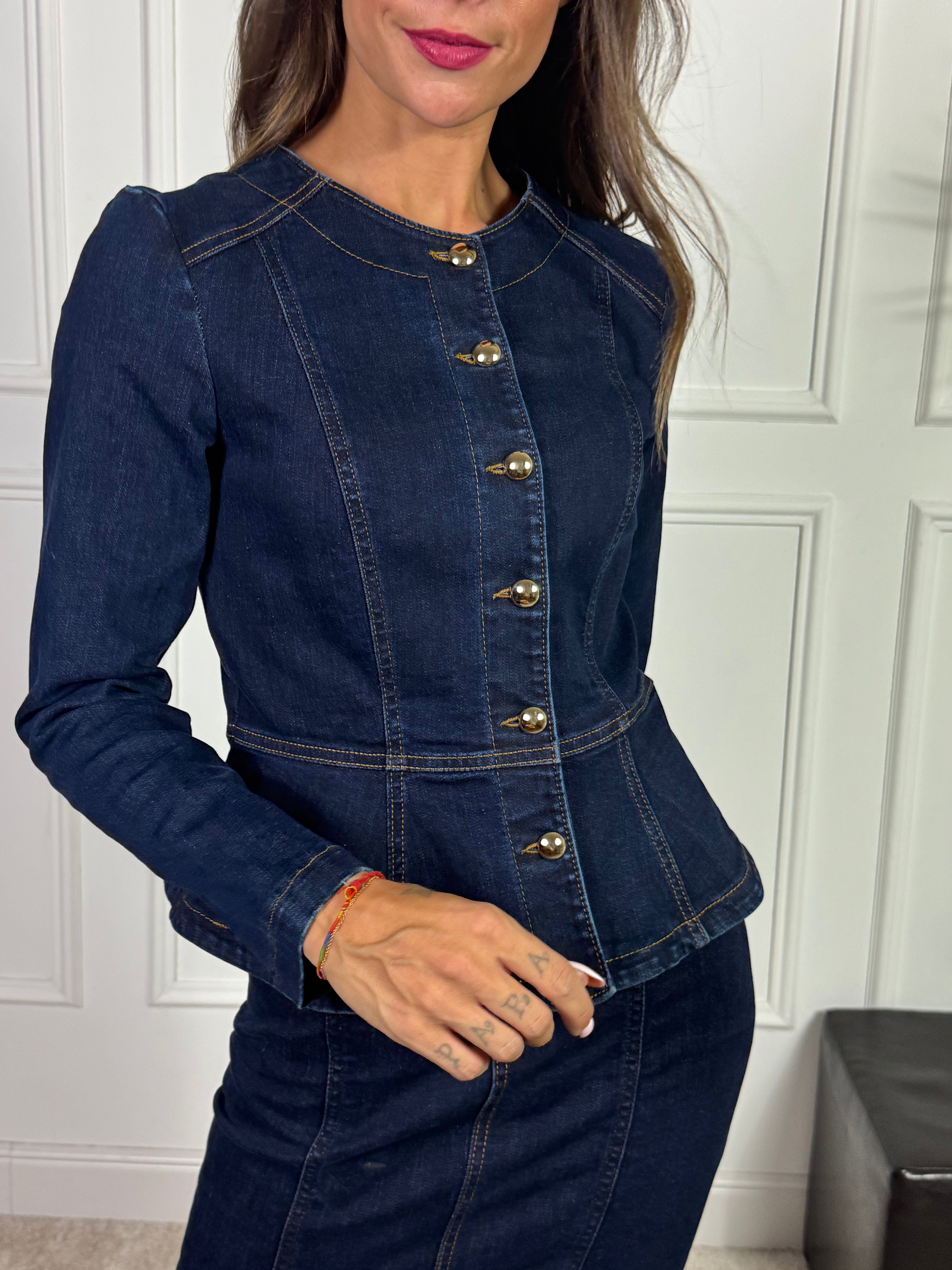 GIACCA di jeans Rinascimento sfiancata bottoni oro