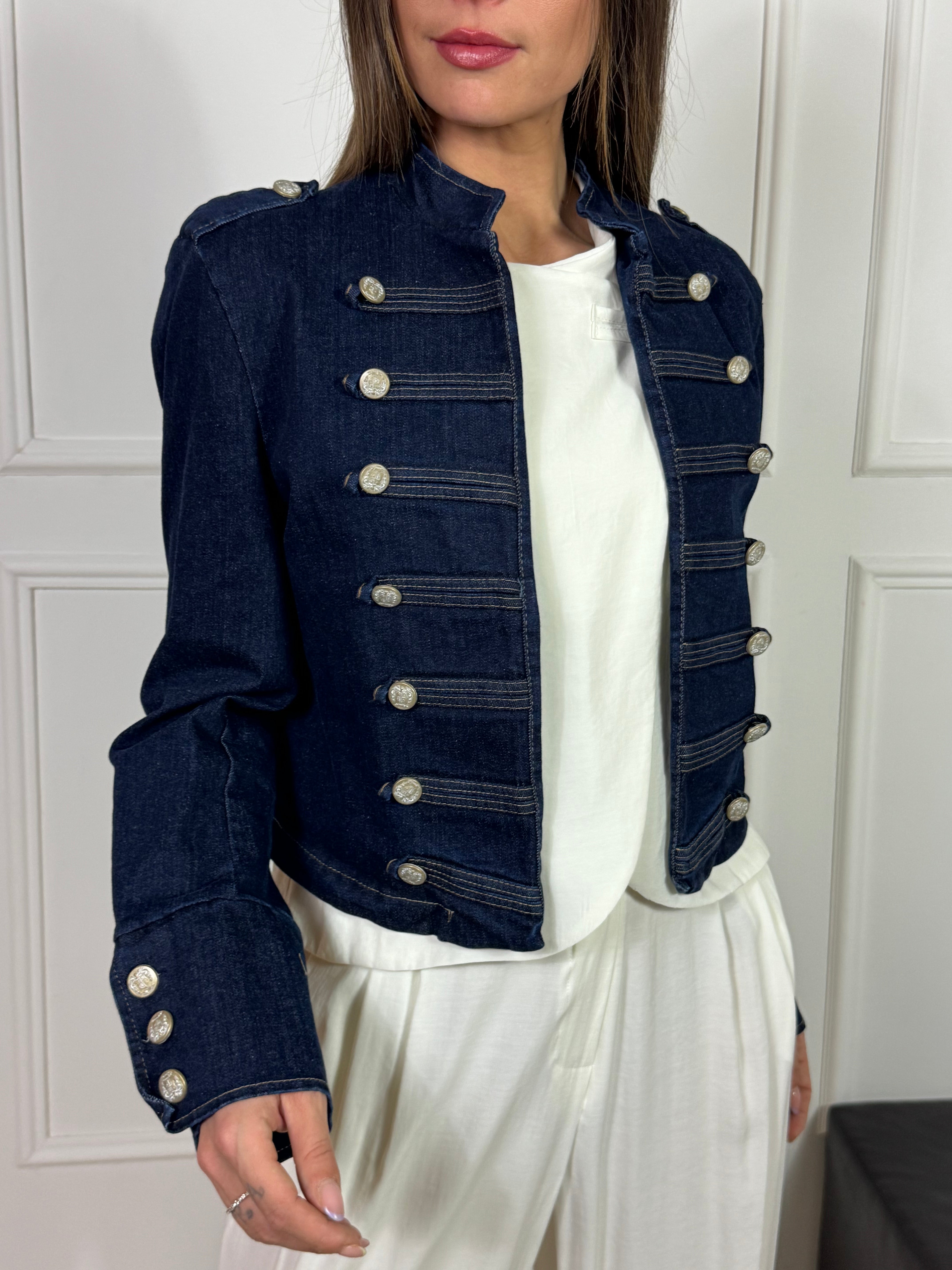 Giacca aperta bottoni militare Victoria ILMH BLUE DENIM JEANS