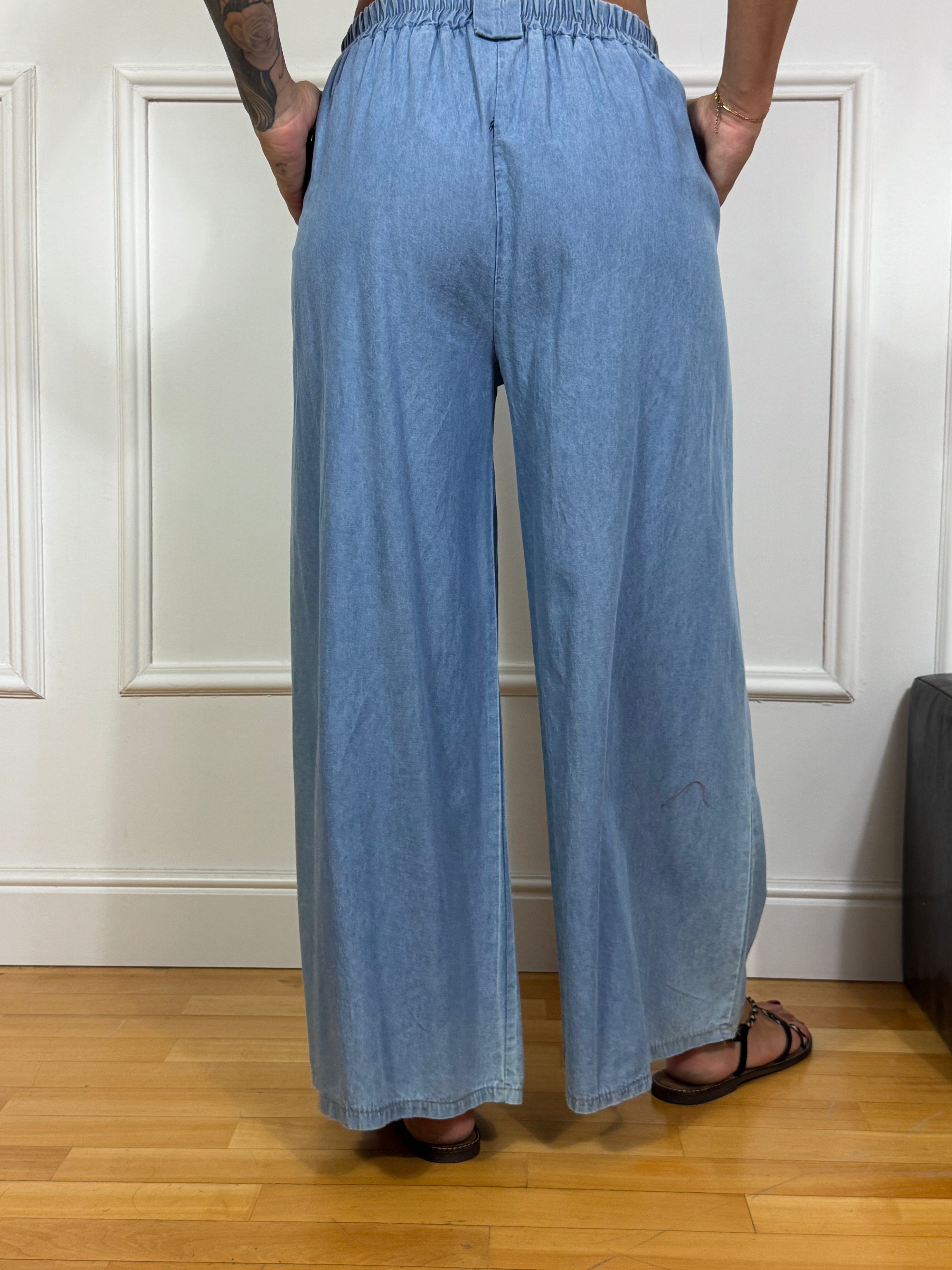 Pantalone ampio a palazzo in chambray Victoria ILMH LAVAGGIO CHIARO