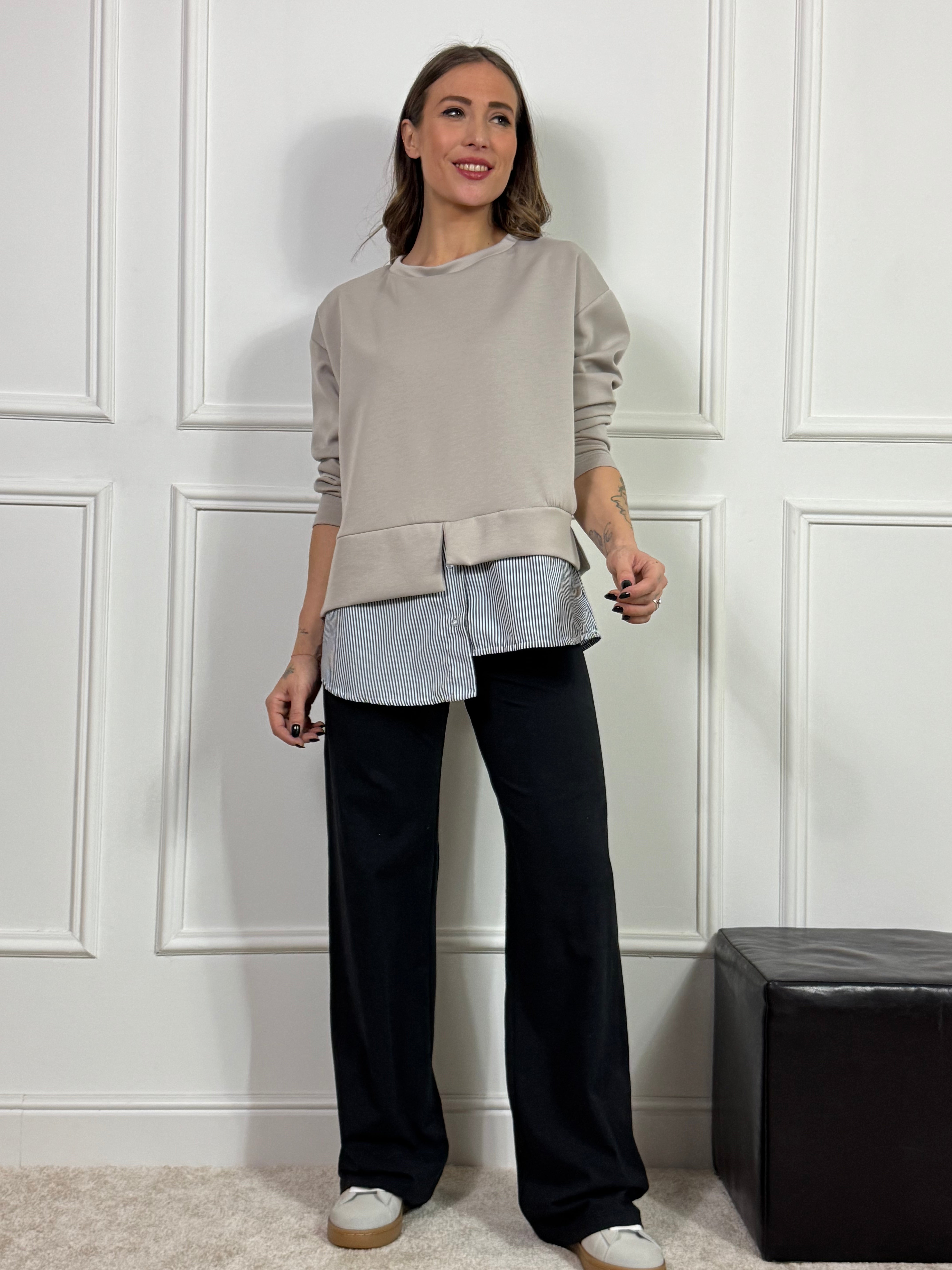 Pantalone in cotone Victoria ILMH ZAMPA CON RISVOLTO IN VITA