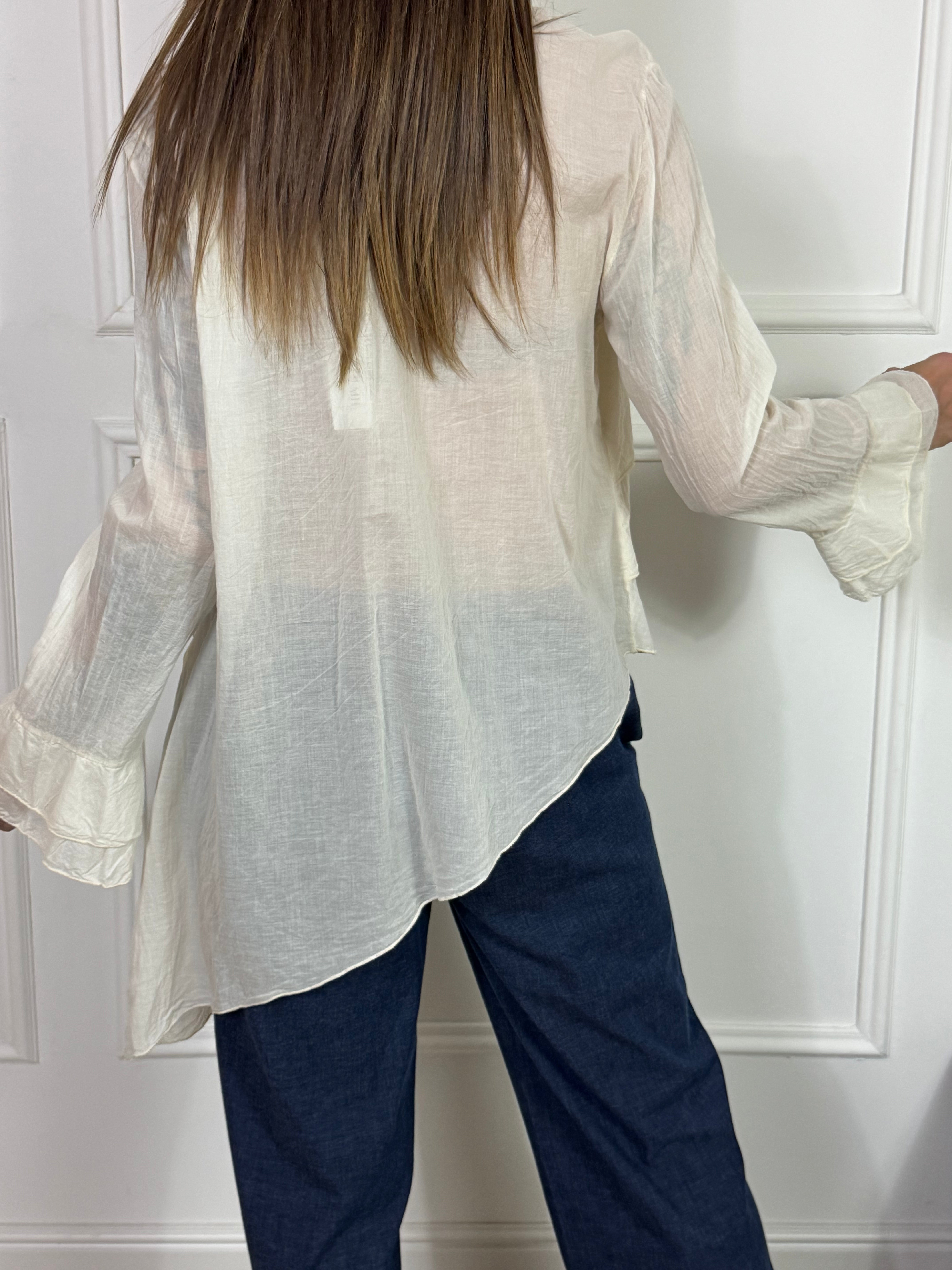 CASACCA CAMICIA asimmetrica in mussola di cotone Victoria ILMH con BALZE