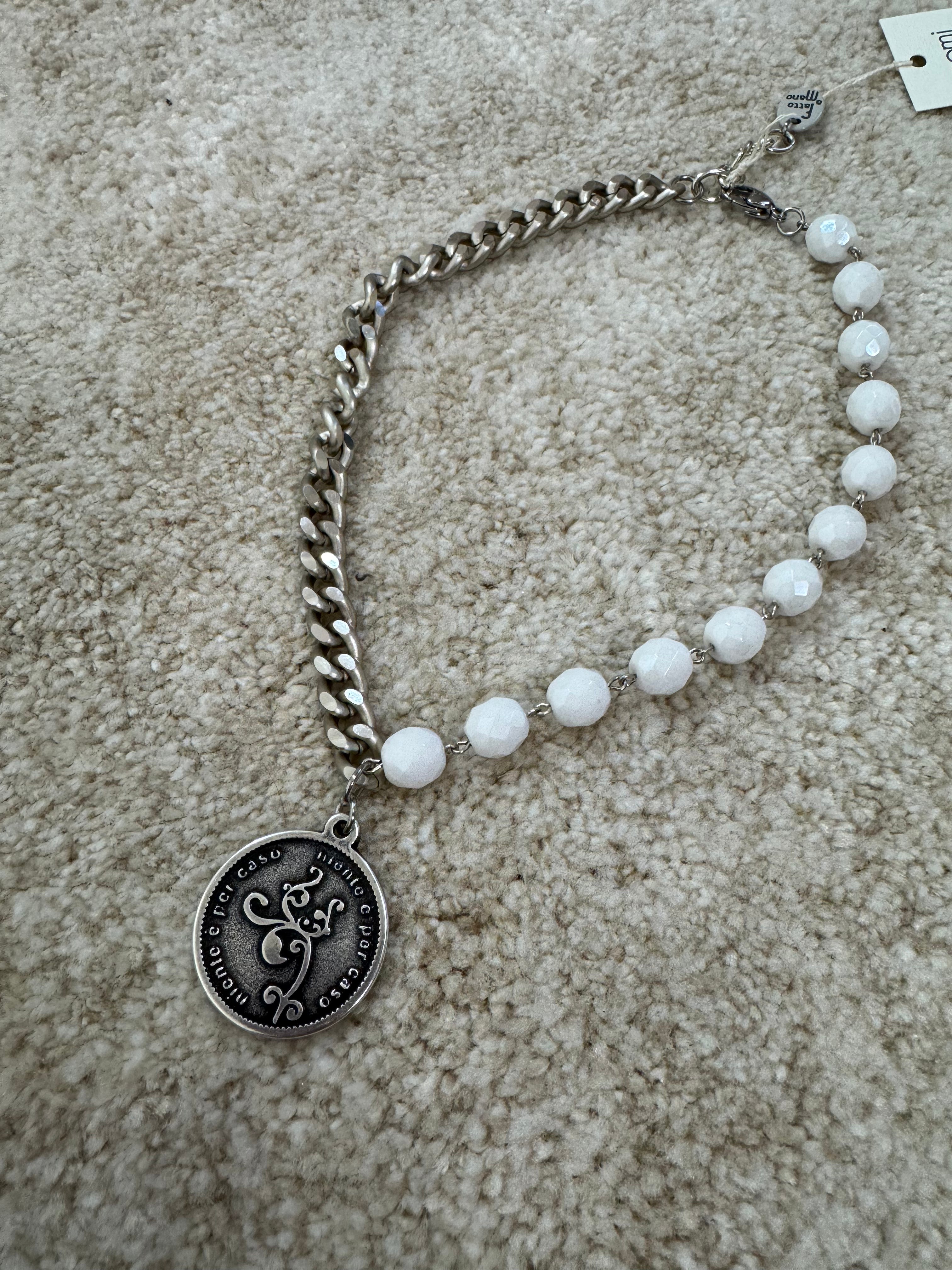 COLLANA CORTA / BRACCIALE DOPPIO GIRO Momi FRANCESCA- catena ARGENTO- ciondolo MEDAGLIA TONDO