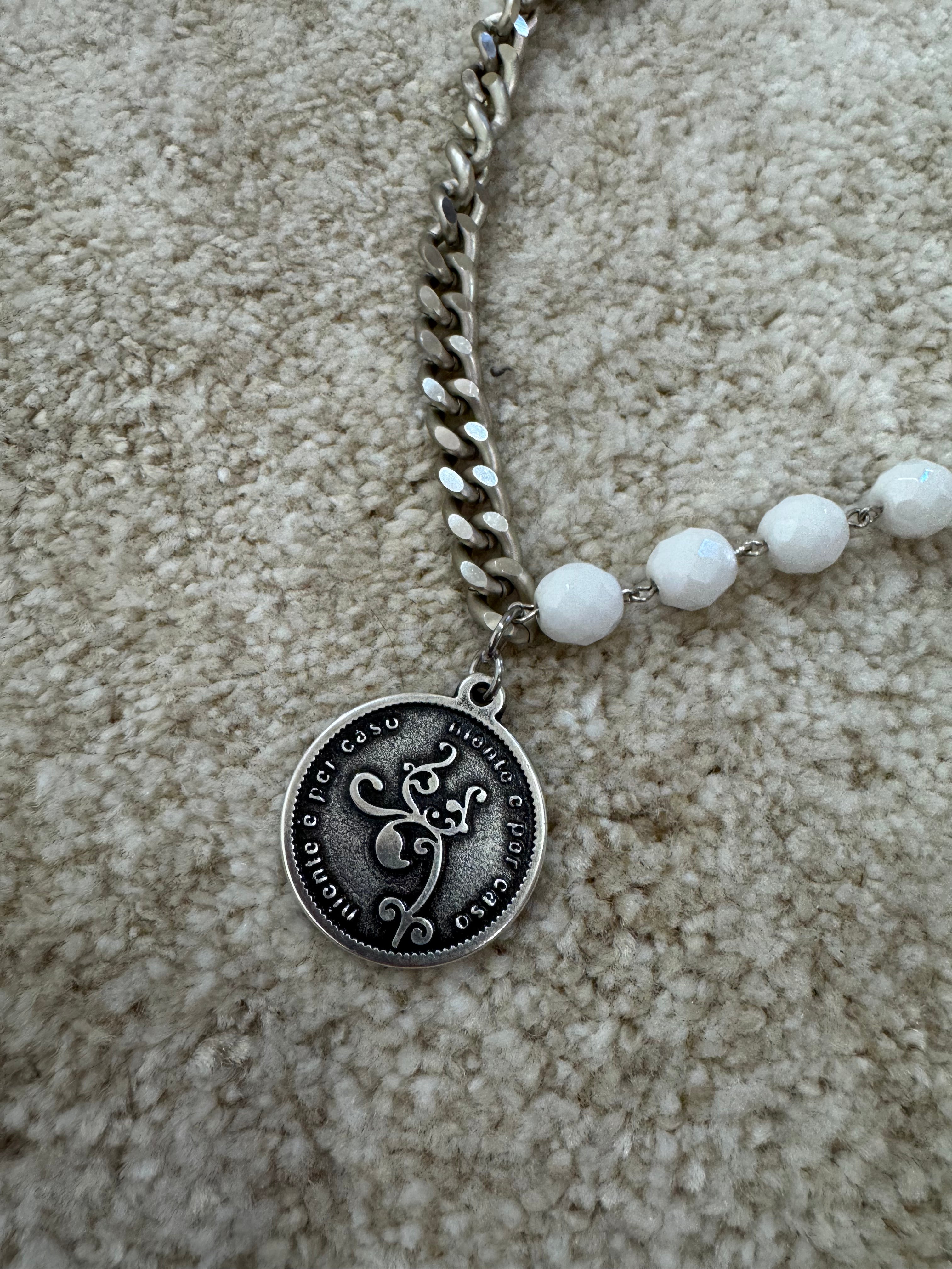 COLLANA CORTA / BRACCIALE DOPPIO GIRO Momi FRANCESCA- catena ARGENTO- ciondolo MEDAGLIA TONDO