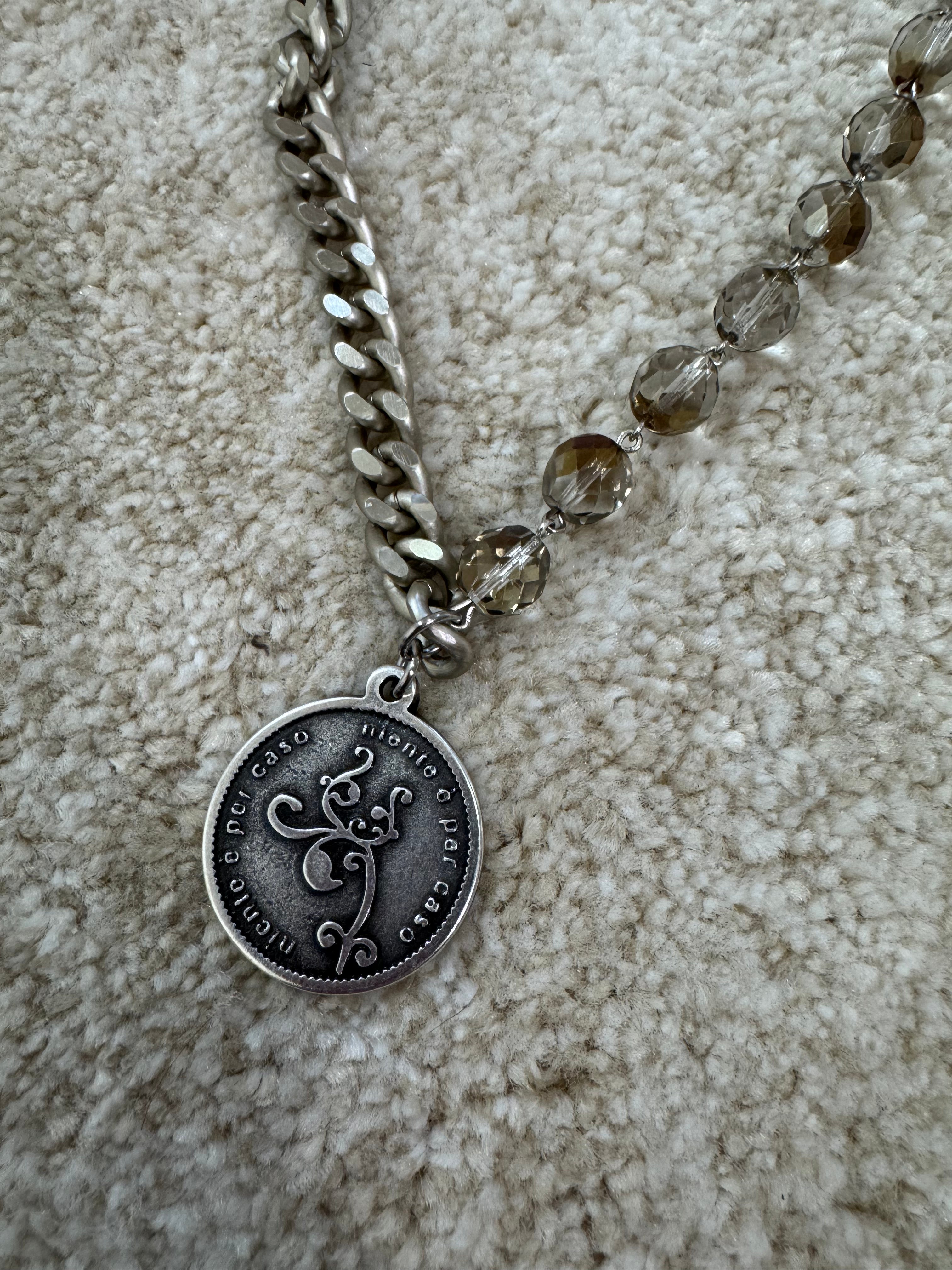 COLLANA CORTA / BRACCIALE DOPPIO GIRO Momi FRANCESCA- catena ARGENTO- ciondolo MEDAGLIA TONDO