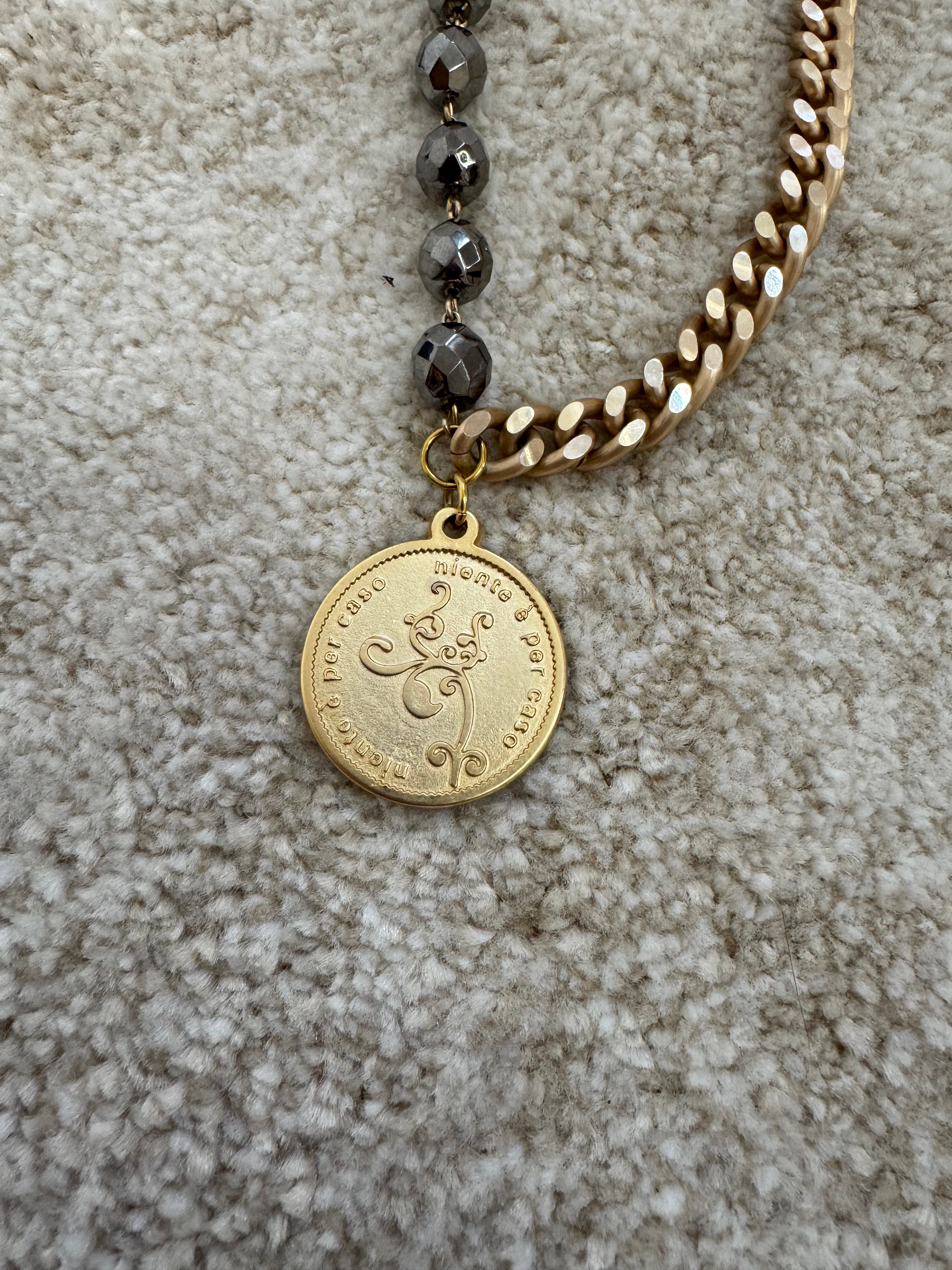 COLLANA CORTA / BRACCIALE DOPPIO GIRO Momi FRANCESCA- catena ORO - ciondolo MEDAGLIA TONDO