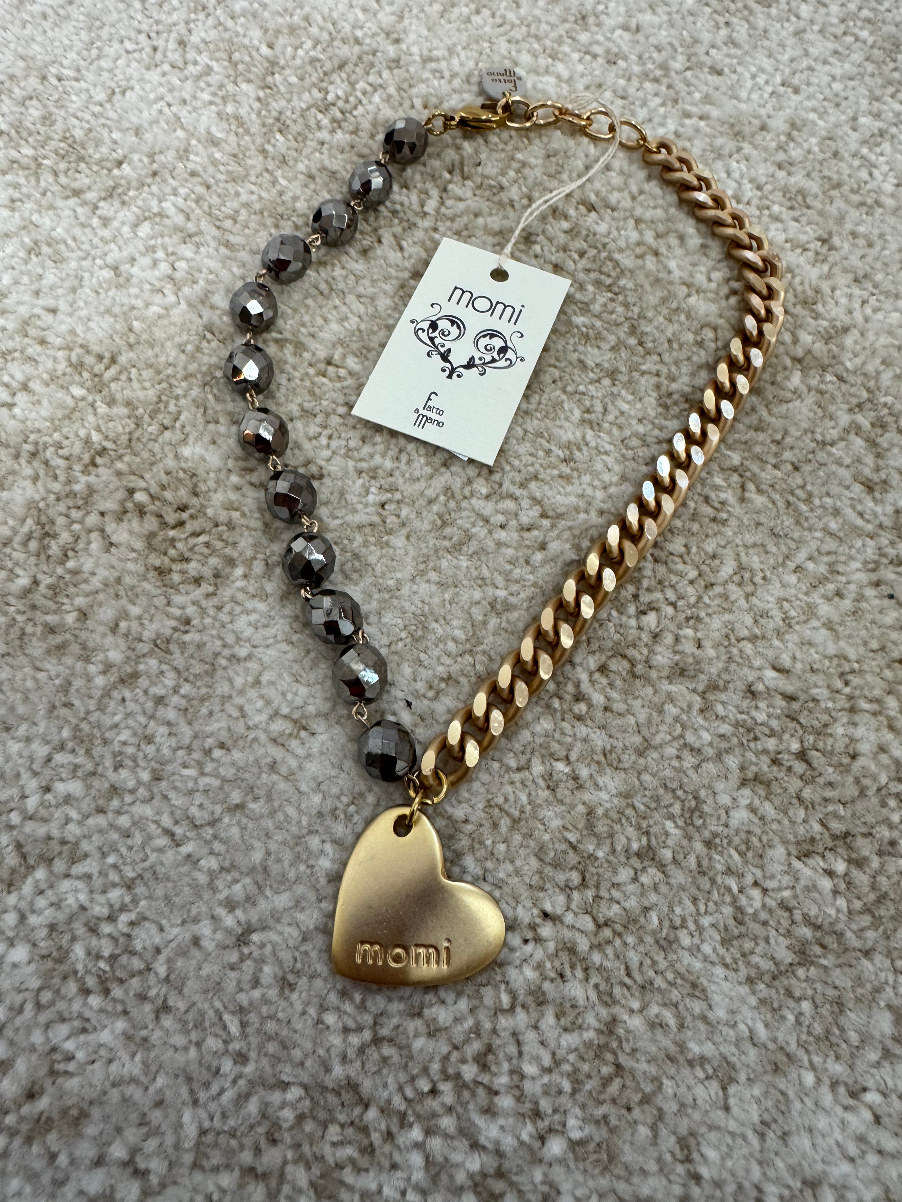 COLLANA CORTA / BRACCIALE DOPPIO GIRO Momi FRANCESCA- catena ORO - ciondolo CUORE