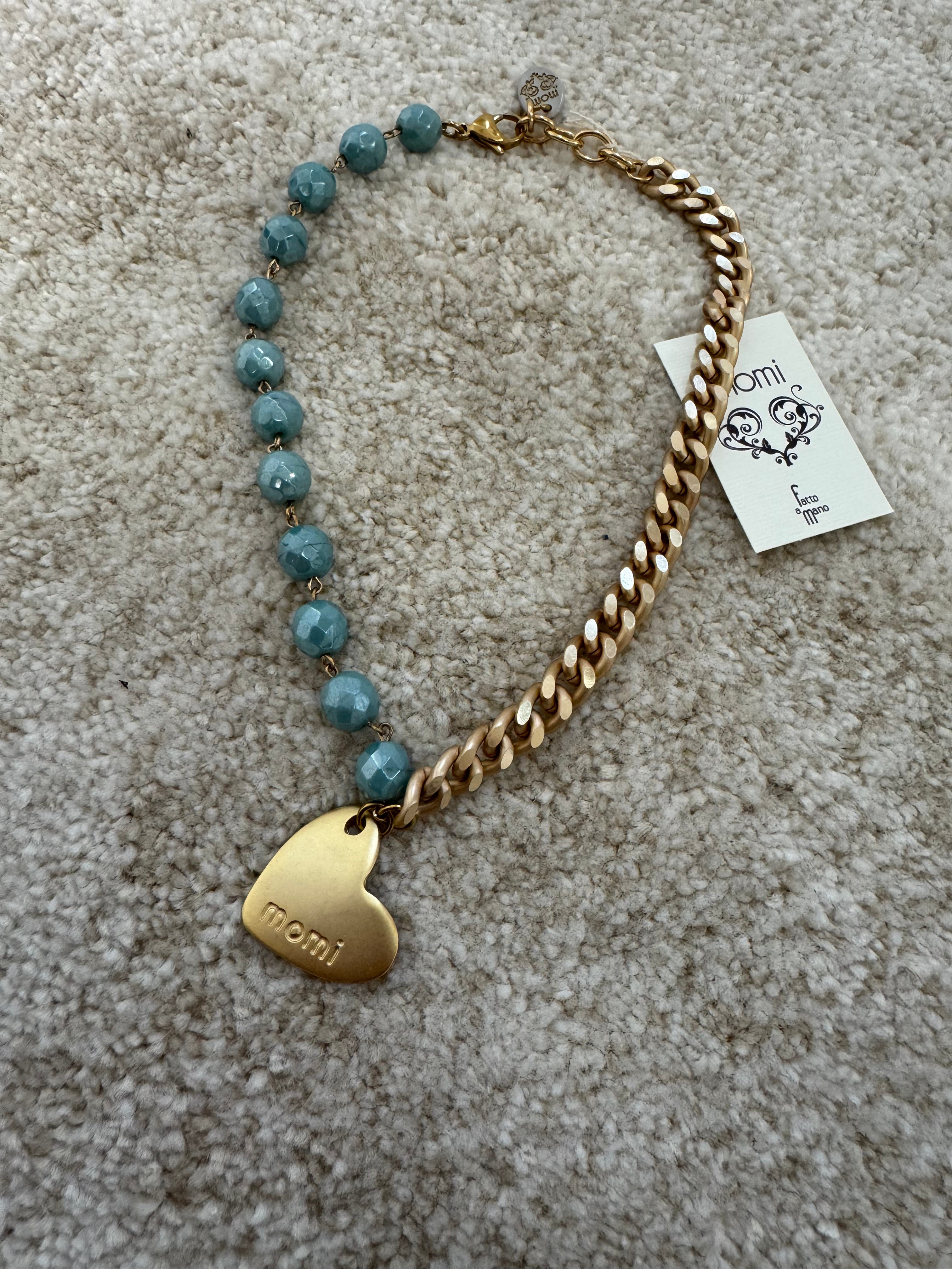 COLLANA CORTA / BRACCIALE DOPPIO GIRO Momi FRANCESCA- catena ORO - ciondolo CUORE