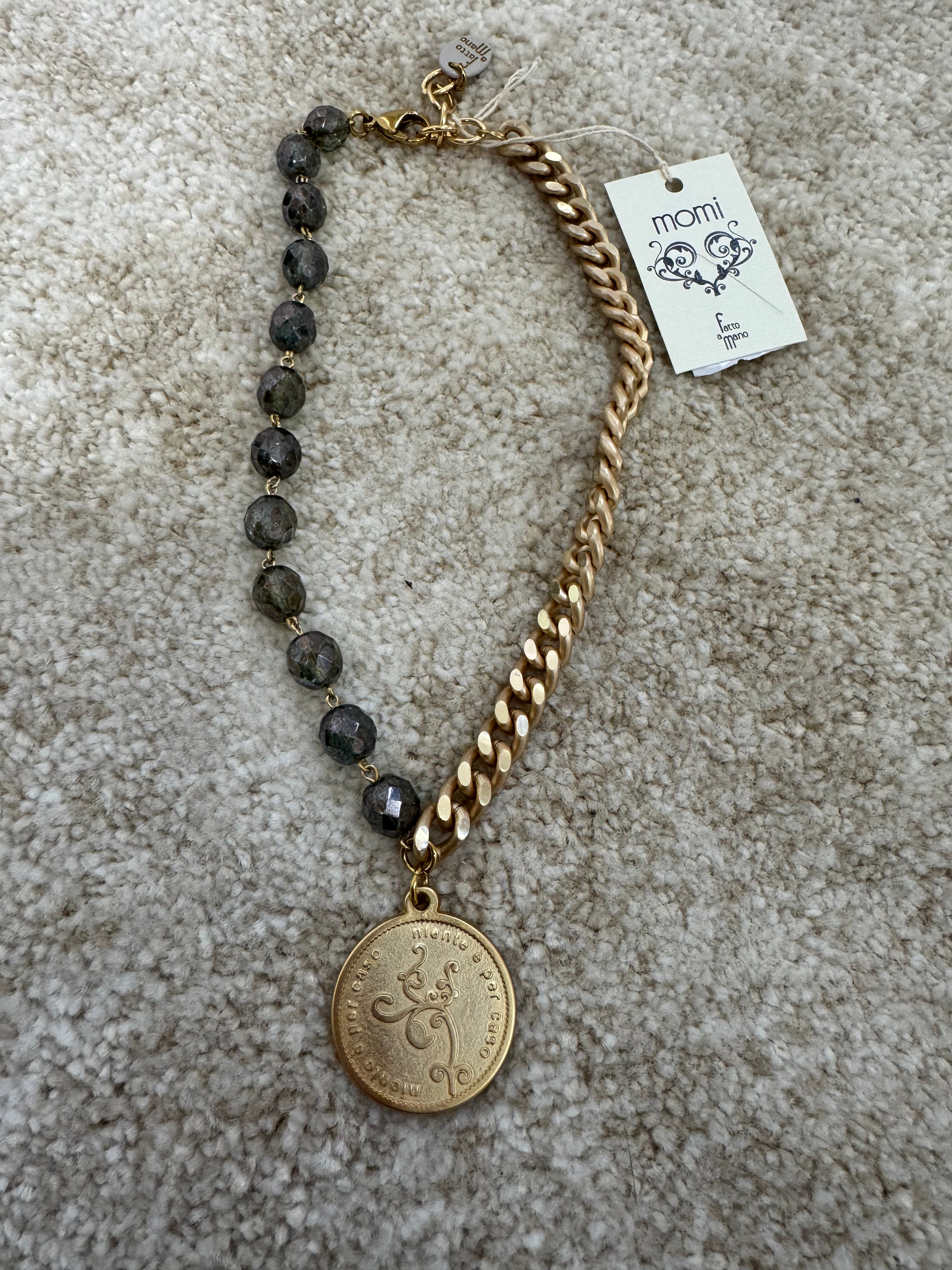 COLLANA CORTA / BRACCIALE DOPPIO GIRO Momi FRANCESCA- catena ORO - ciondolo MEDAGLIA TONDO
