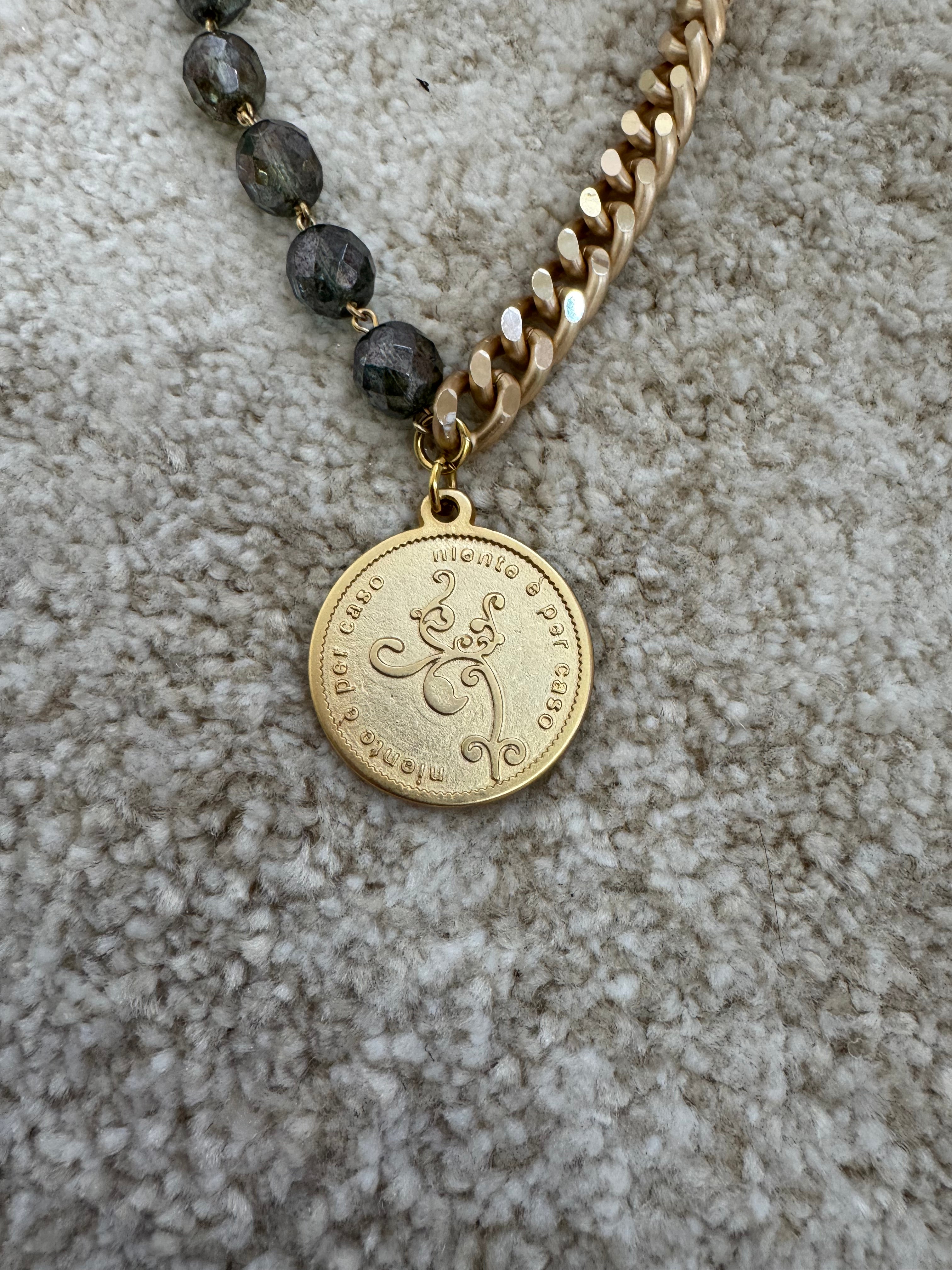 COLLANA CORTA / BRACCIALE DOPPIO GIRO Momi FRANCESCA- catena ORO - ciondolo MEDAGLIA TONDO