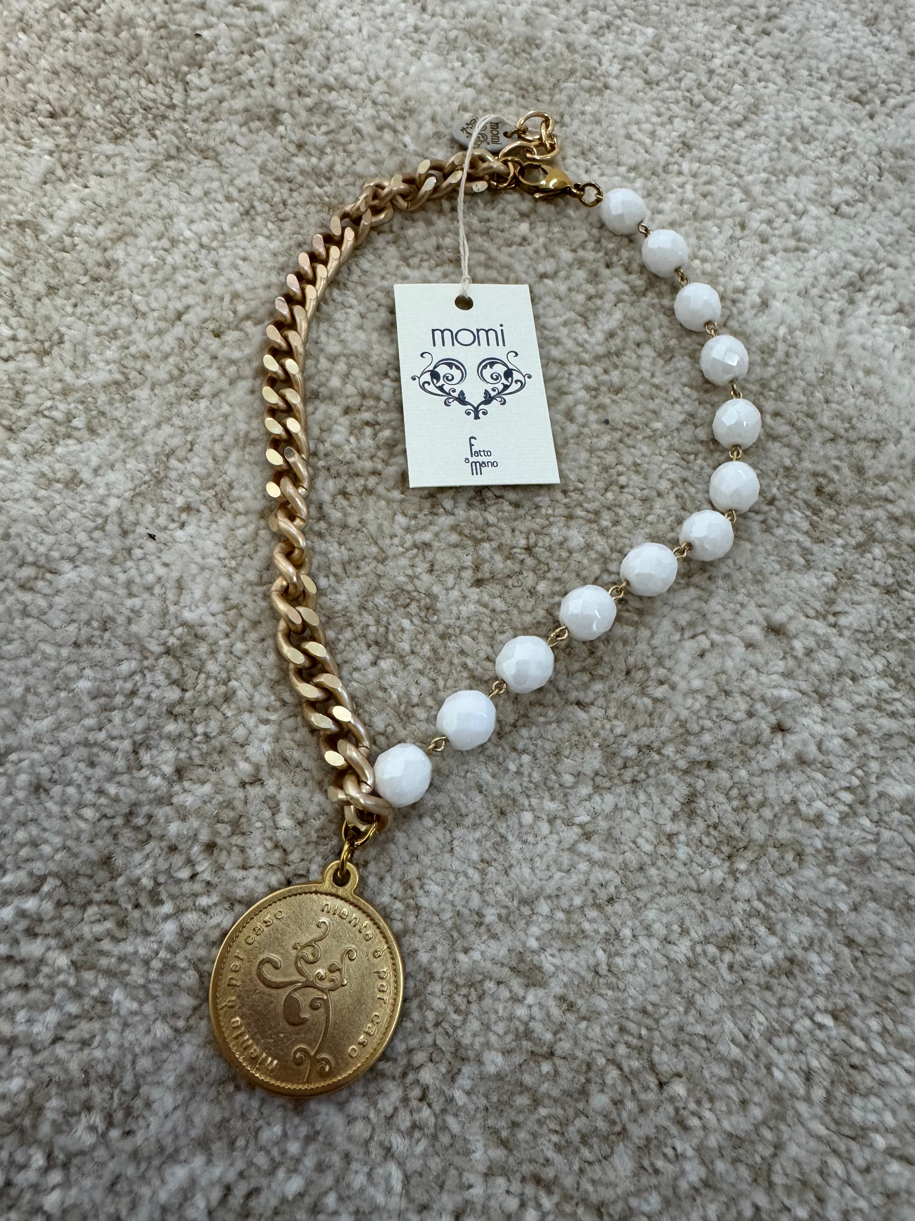 COLLANA CORTA / BRACCIALE DOPPIO GIRO Momi FRANCESCA- catena ORO - ciondolo MEDAGLIA TONDO