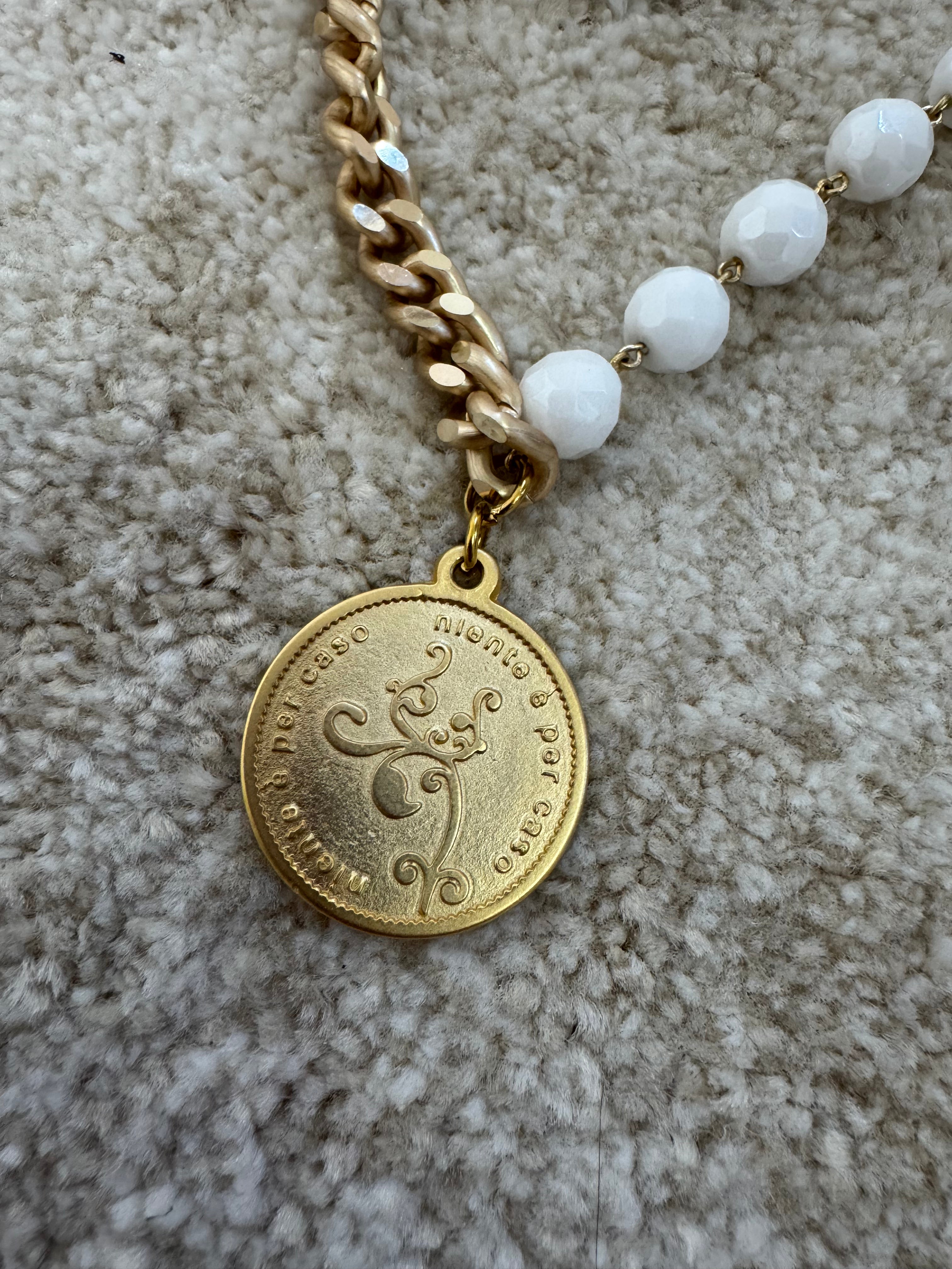 COLLANA CORTA / BRACCIALE DOPPIO GIRO Momi FRANCESCA- catena ORO - ciondolo MEDAGLIA TONDO