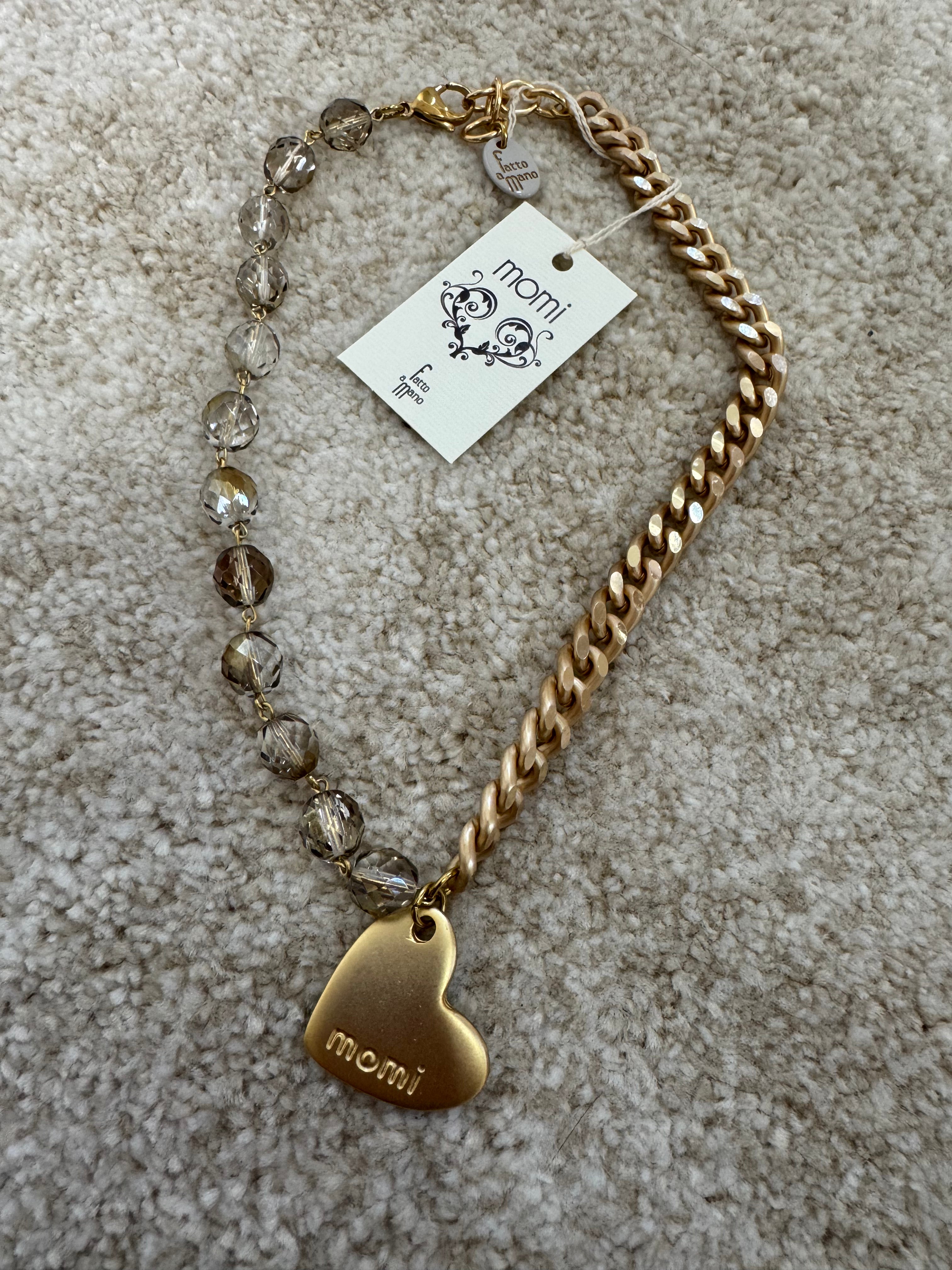 COLLANA CORTA / BRACCIALE DOPPIO GIRO Momi FRANCESCA- catena ORO - ciondolo CUORE