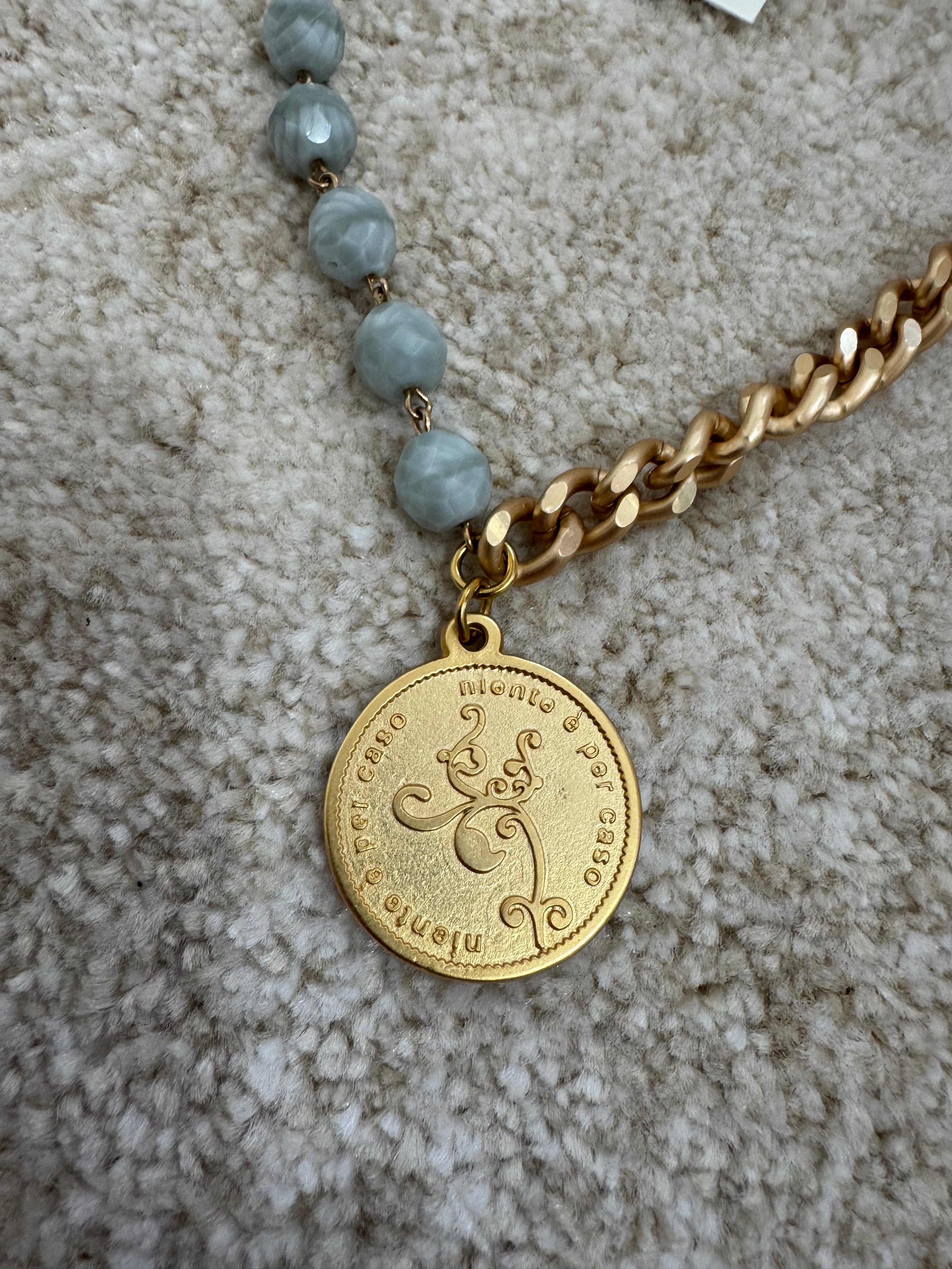 COLLANA CORTA / BRACCIALE DOPPIO GIRO Momi FRANCESCA- catena ORO - ciondolo MEDAGLIA TONDO