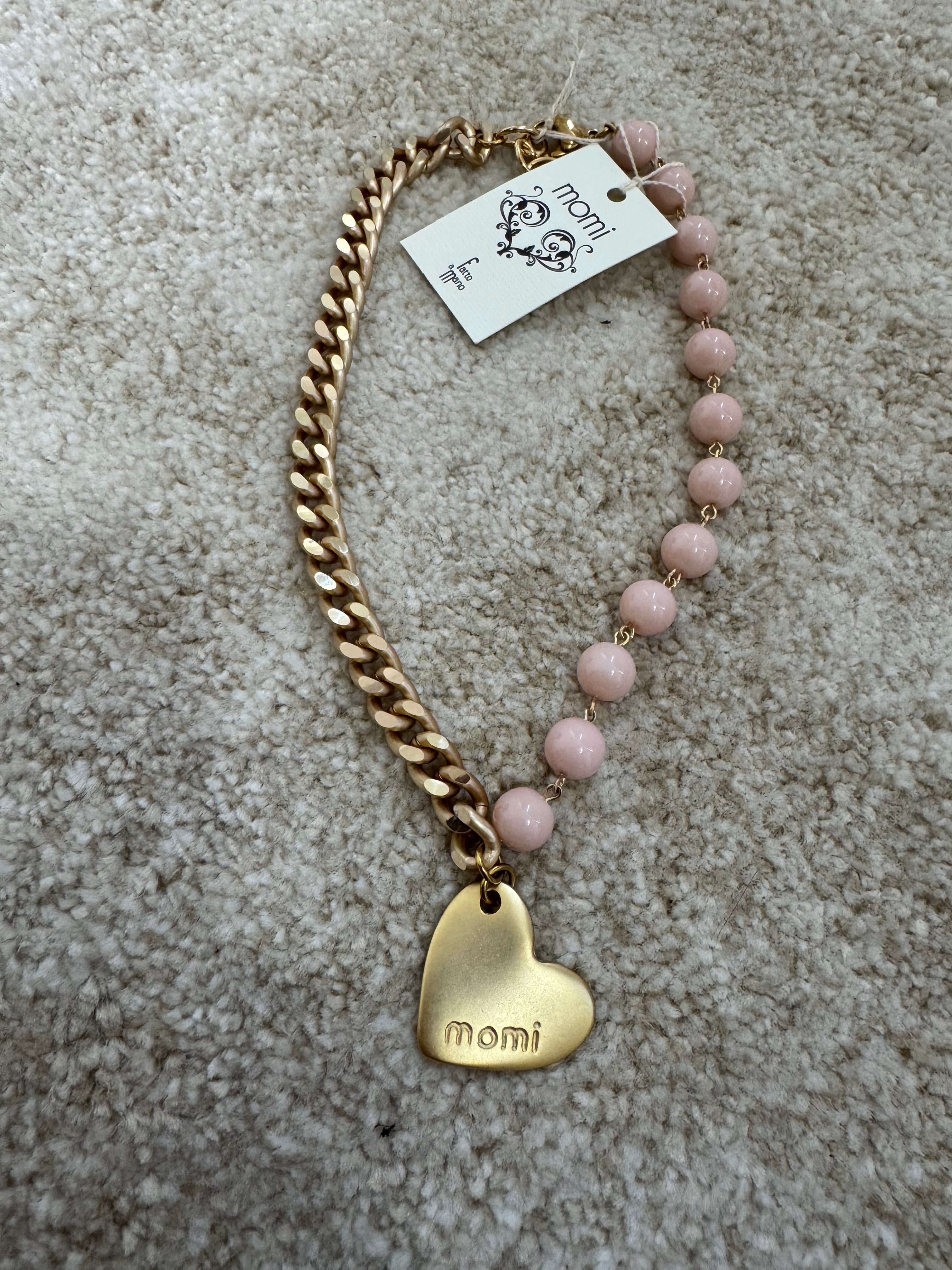 COLLANA CORTA / BRACCIALE DOPPIO GIRO Momi FRANCESCA- catena ORO - ciondolo CUORE