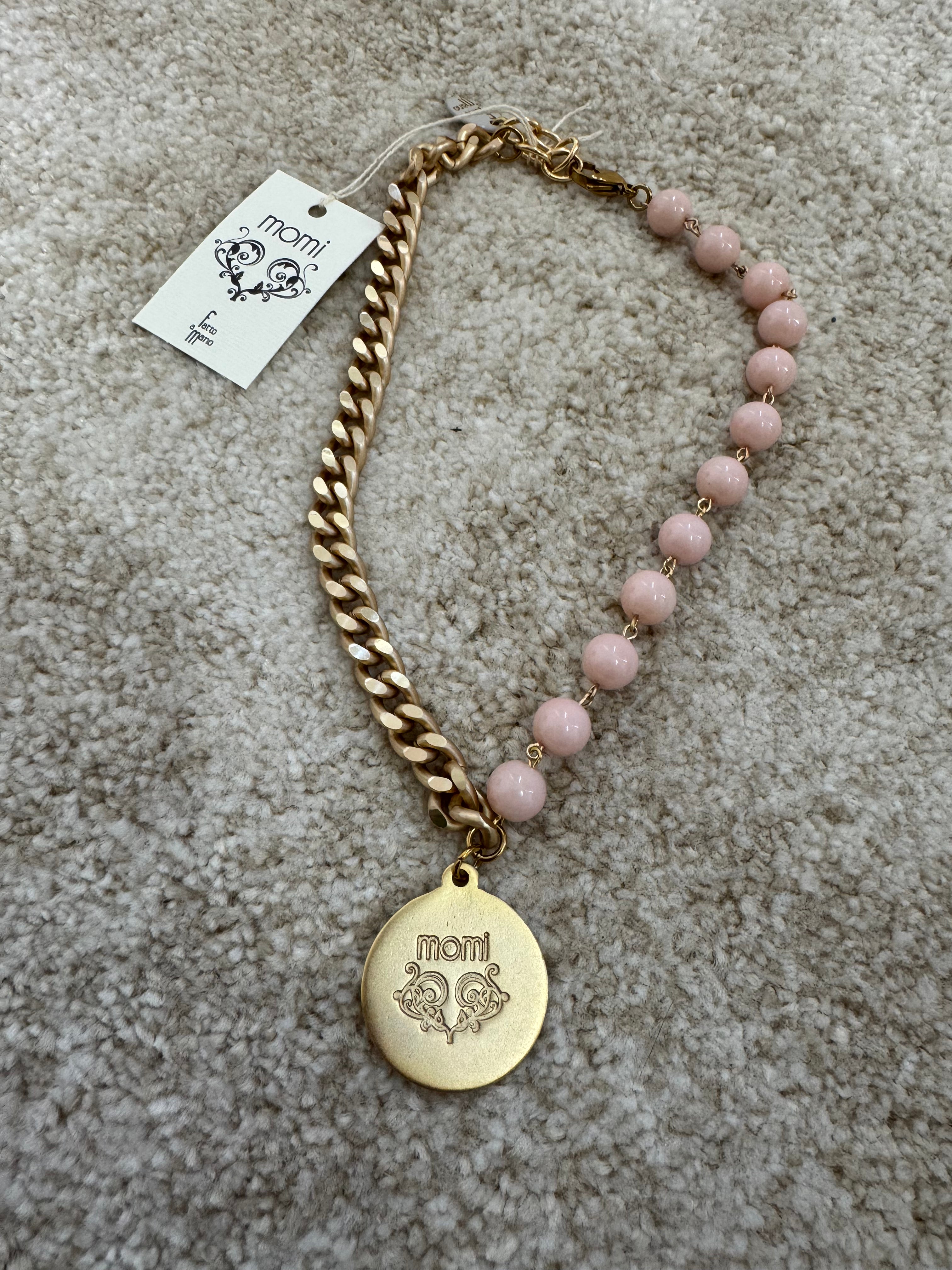COLLANA CORTA / BRACCIALE DOPPIO GIRO Momi FRANCESCA- catena ORO - ciondolo MEDAGLIA TONDO