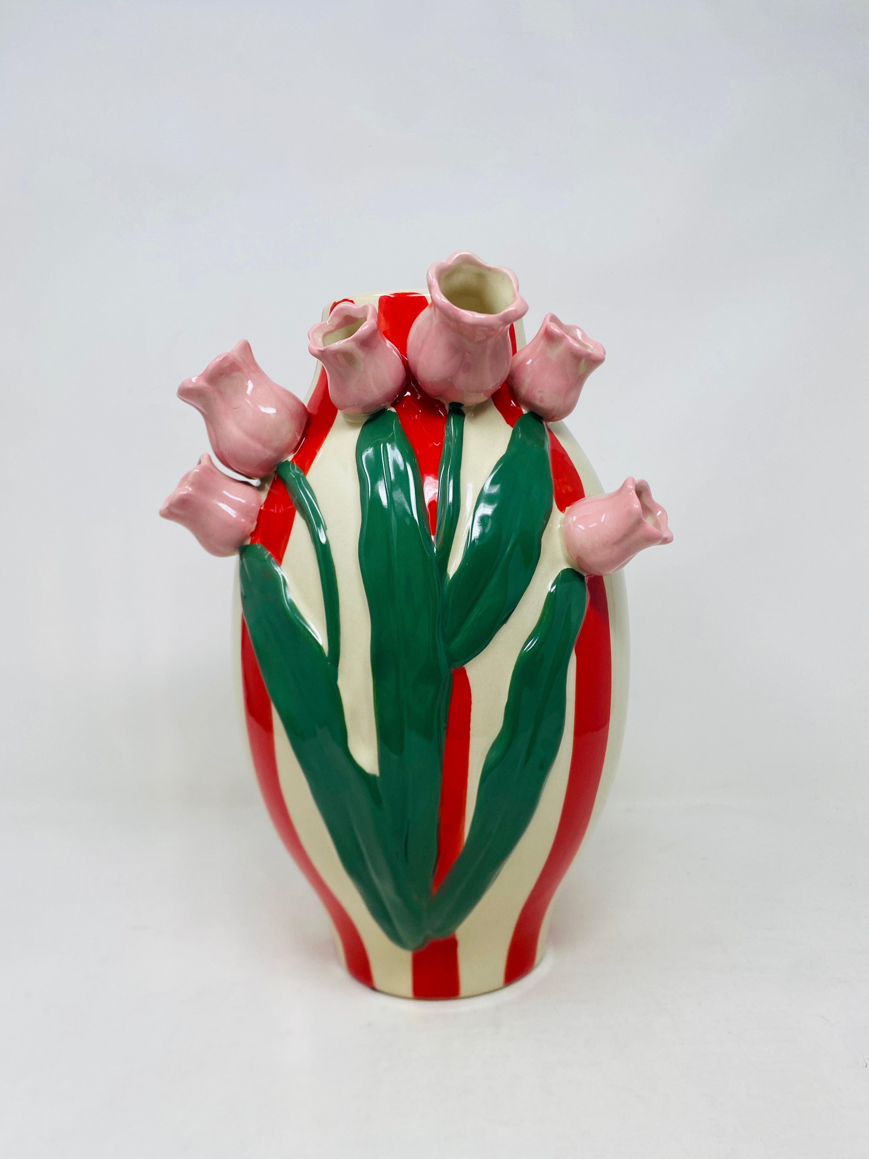 Vaso bombato rosso c/fiori