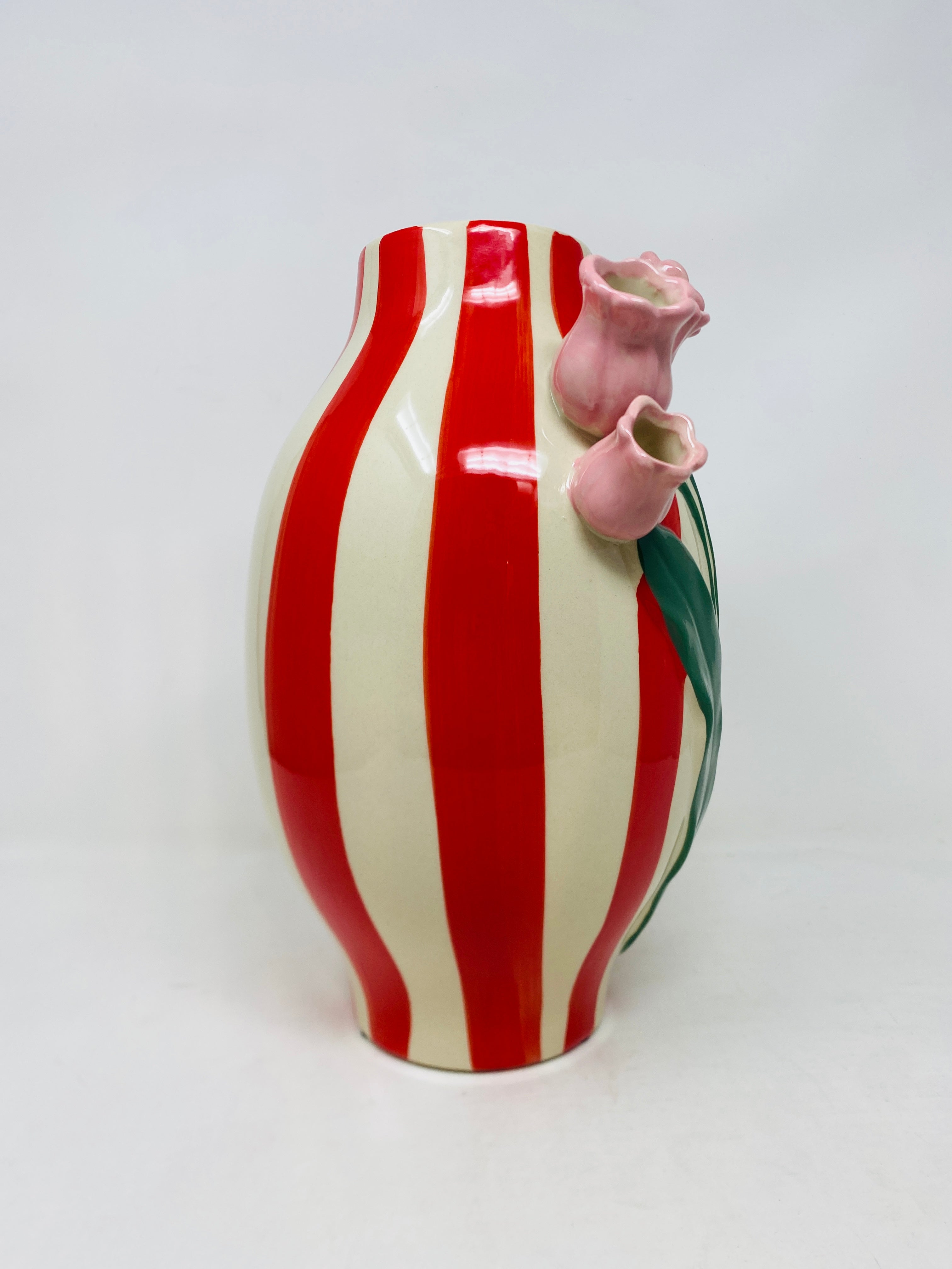 Vaso bombato rosso c/fiori