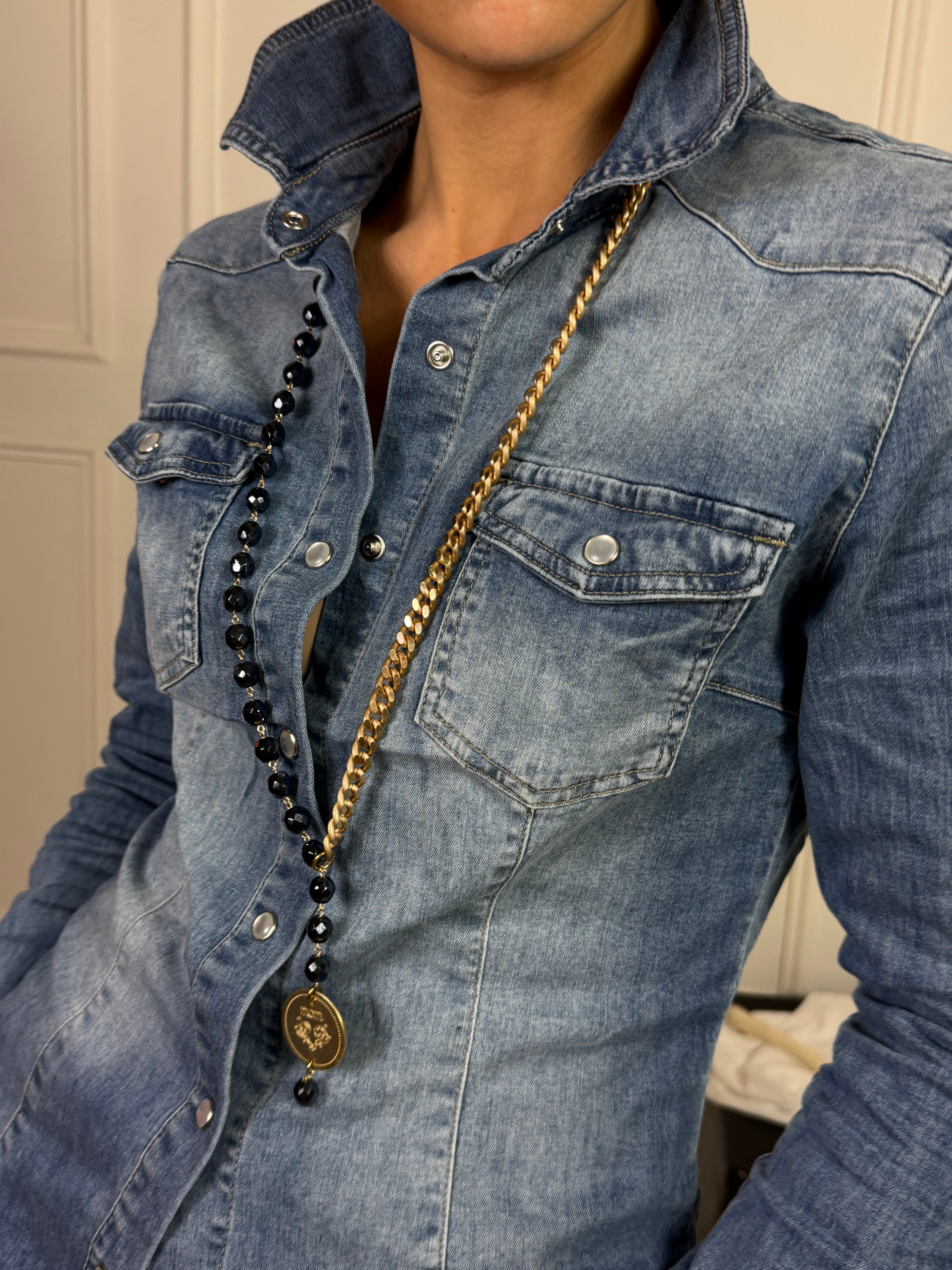 Collana Momi FRANCESCA LUNGA - catena ORO - ciondolo MEDAGLIA TONDO