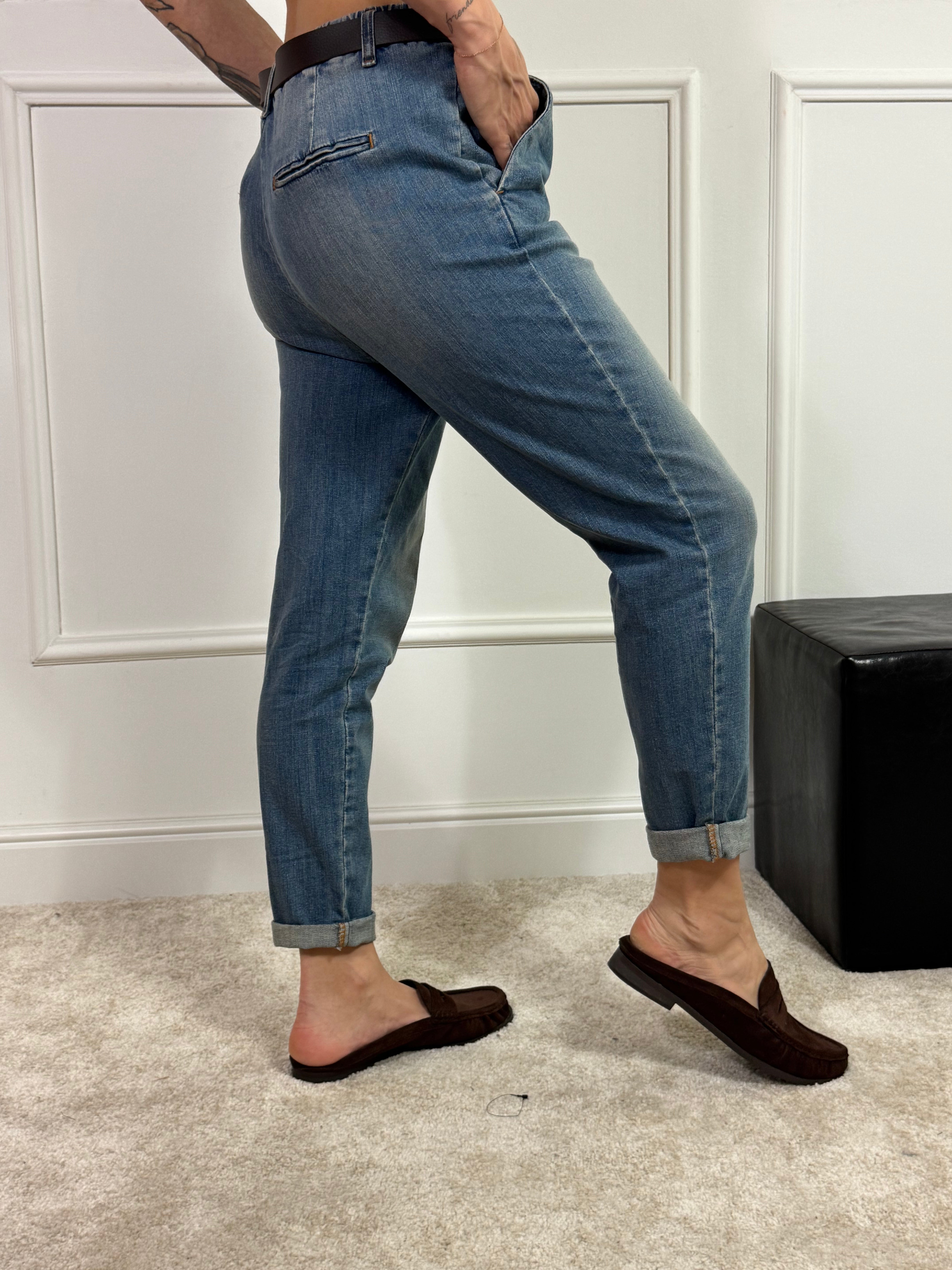 Jeans STRAIGHT con ELASTICO in vita SUSY MIX lavaggio DENIM SABBIATO VINTAGE