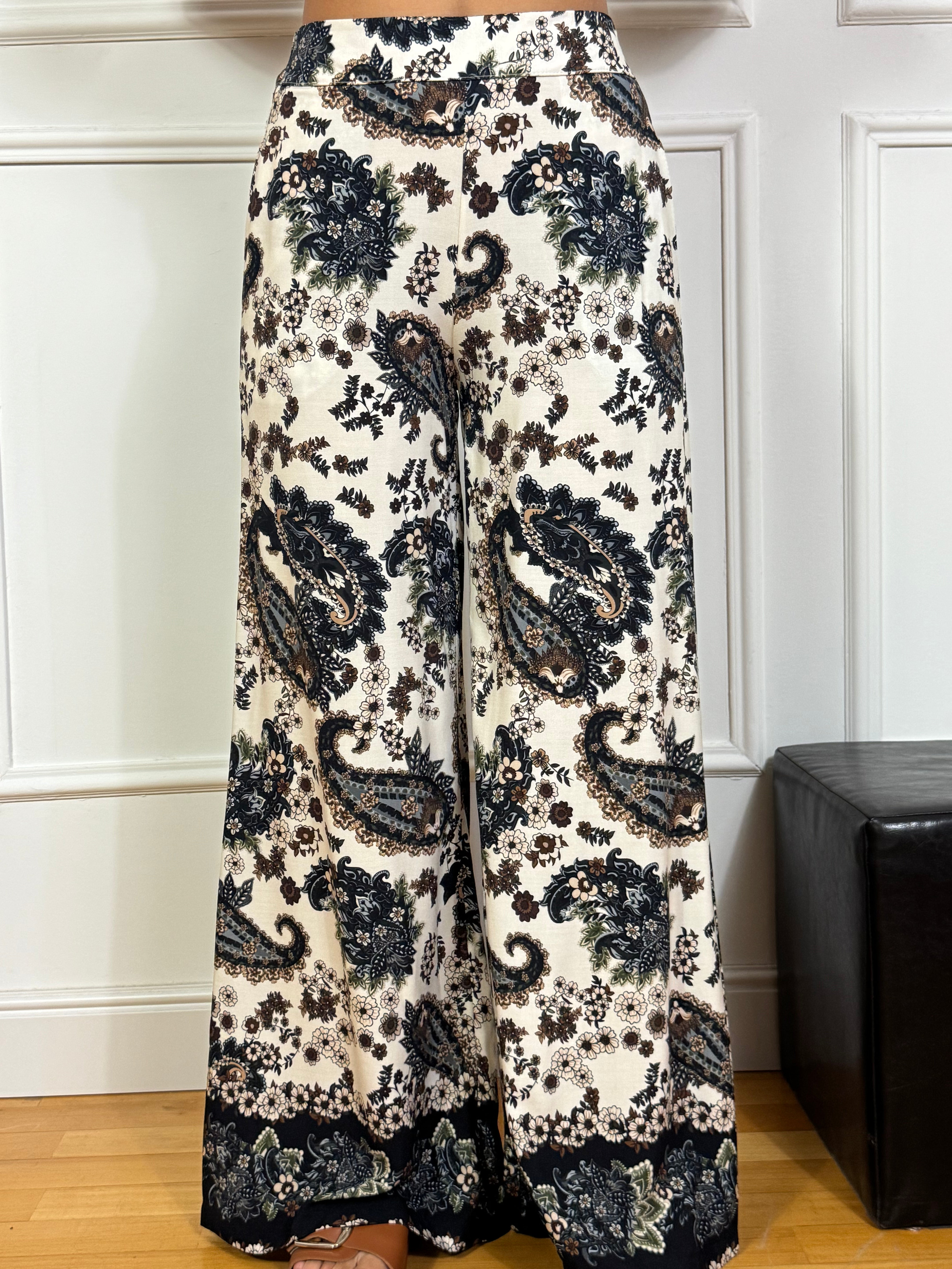 Pantalone in viscosa Susy Mix fantasia PANNA FIORI SCURI