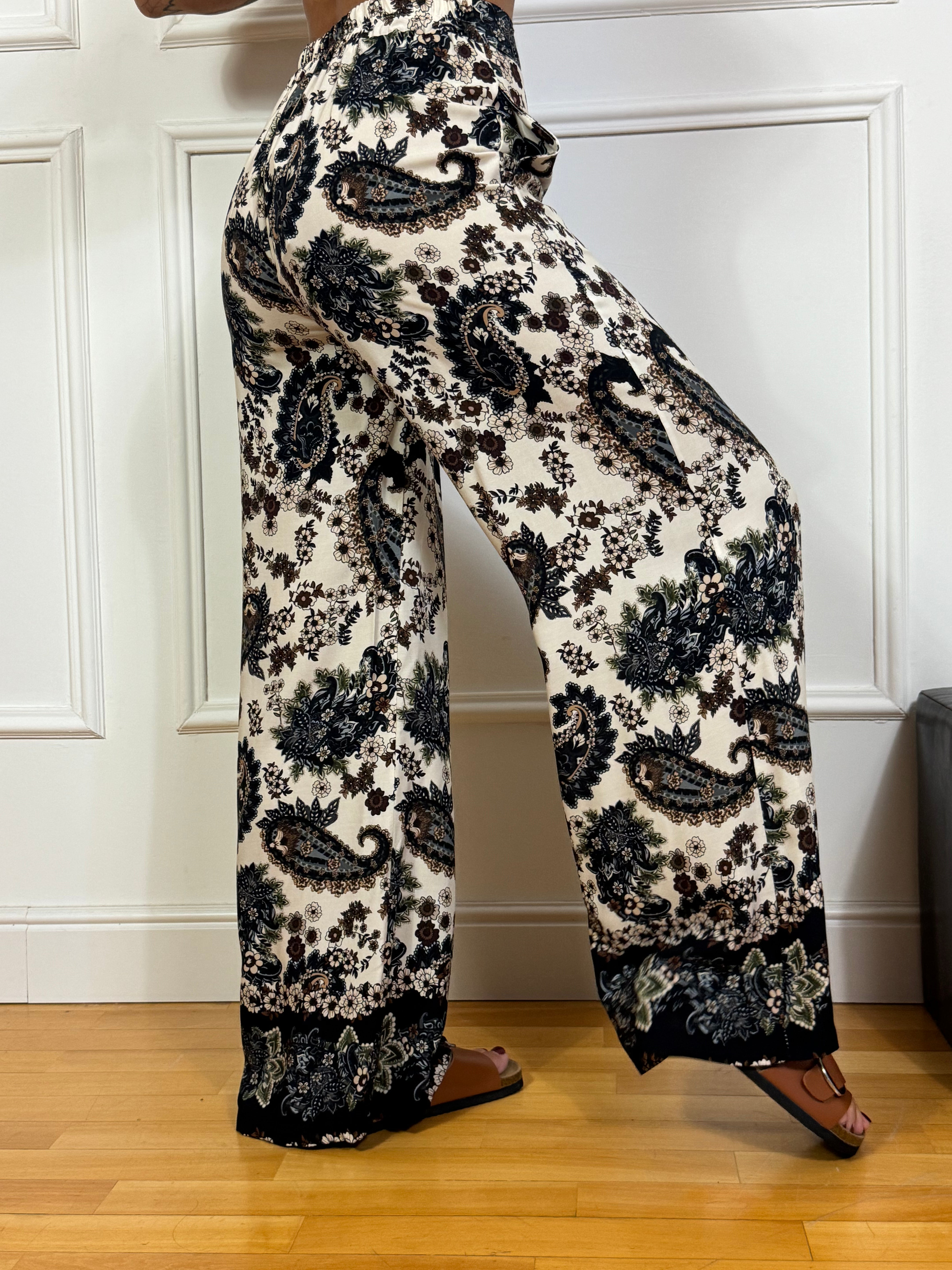 Pantalone in viscosa Susy Mix fantasia PANNA FIORI SCURI