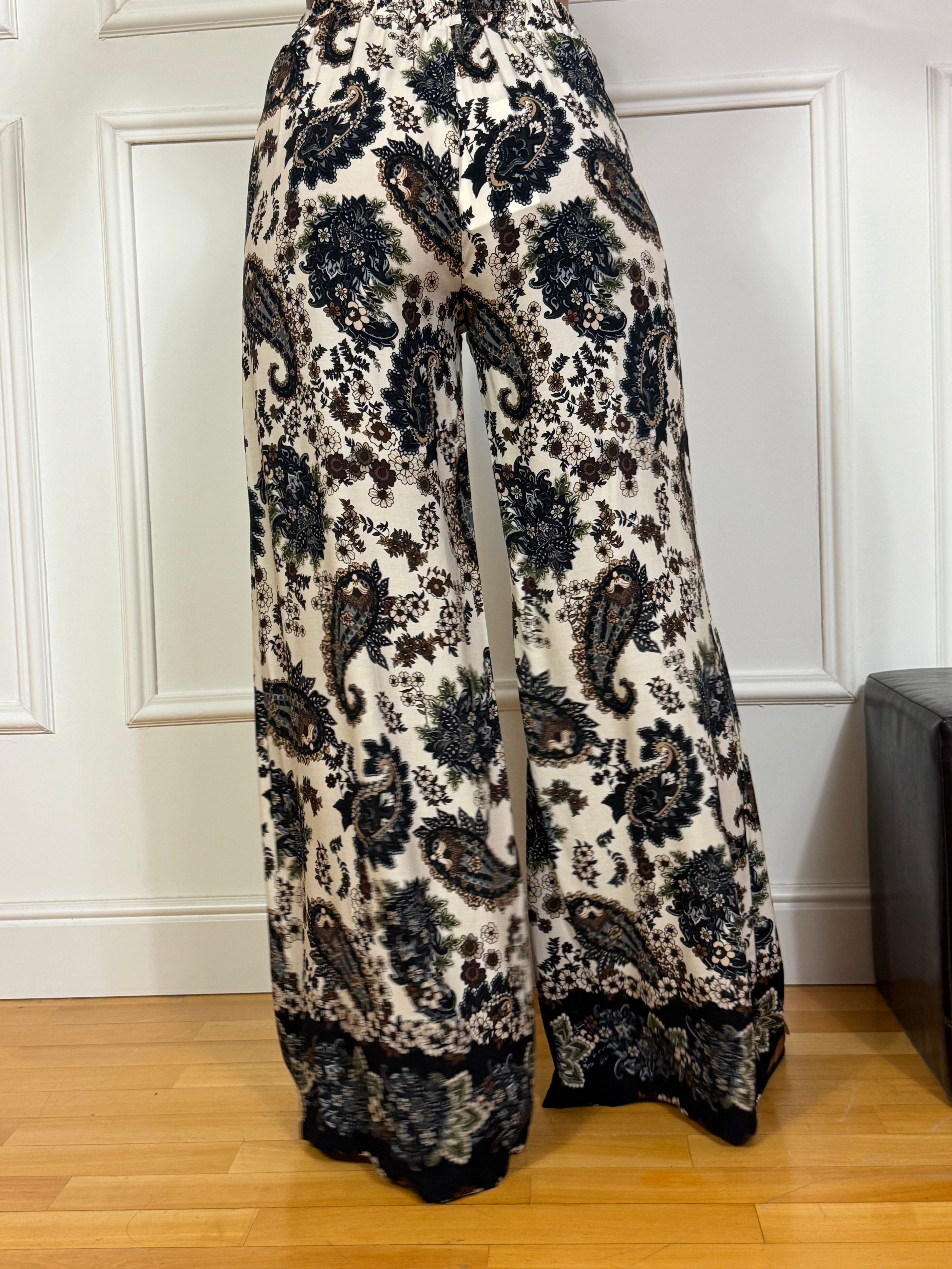 Pantalone in viscosa Susy Mix fantasia PANNA FIORI SCURI