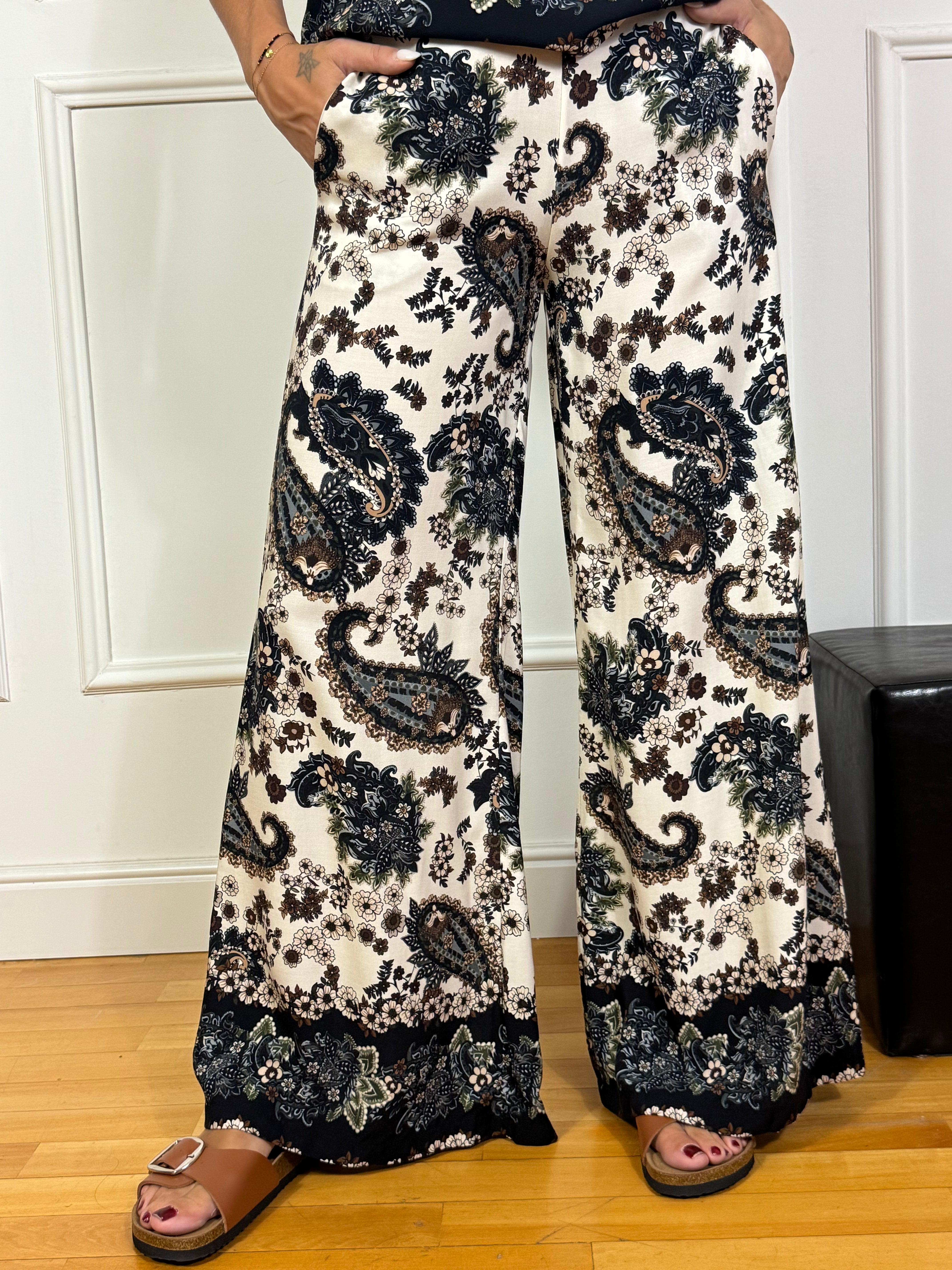 Pantalone in viscosa Susy Mix fantasia PANNA FIORI SCURI