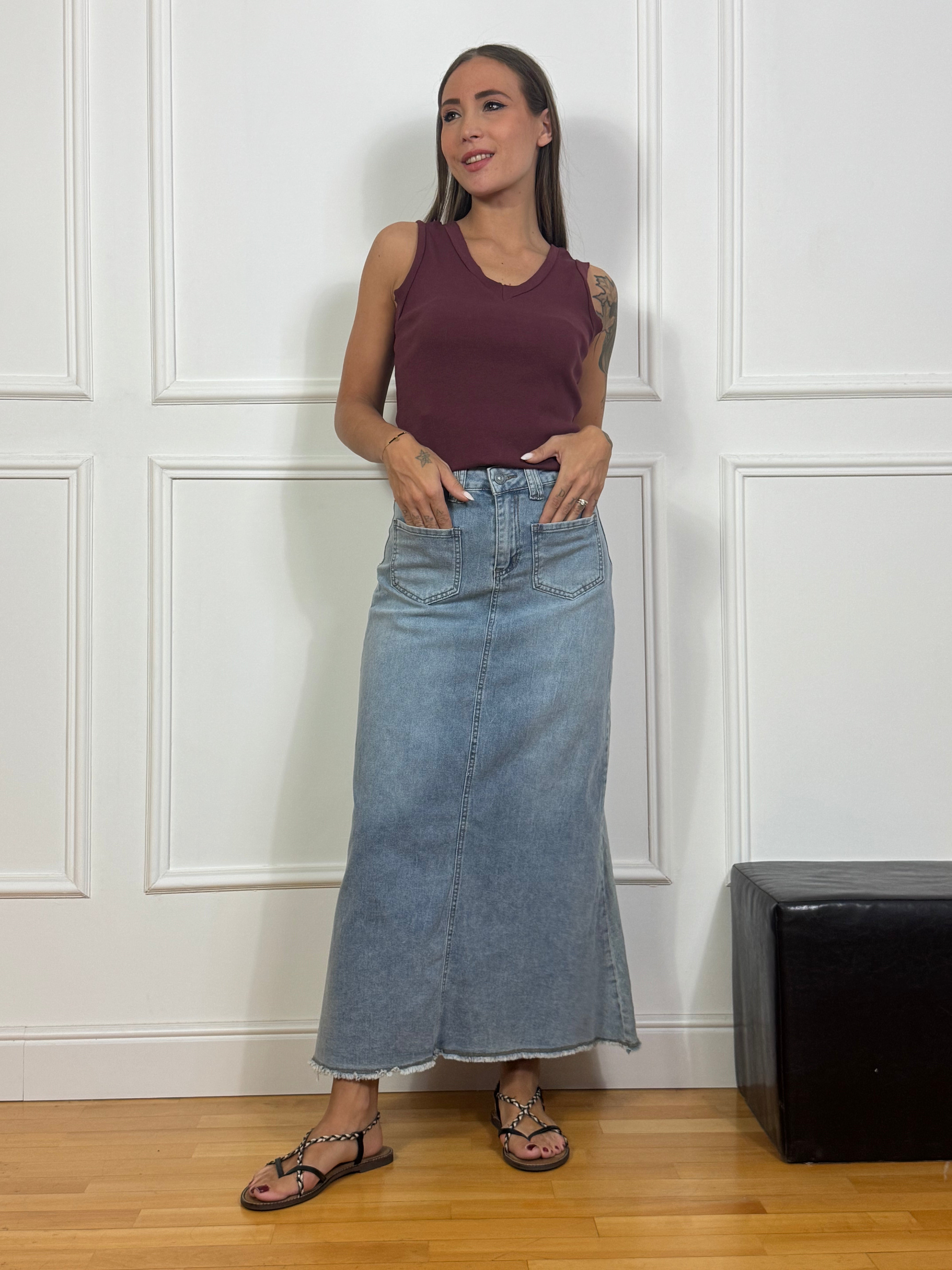 Gonna lunga svasata in jeans Victoria ILMH