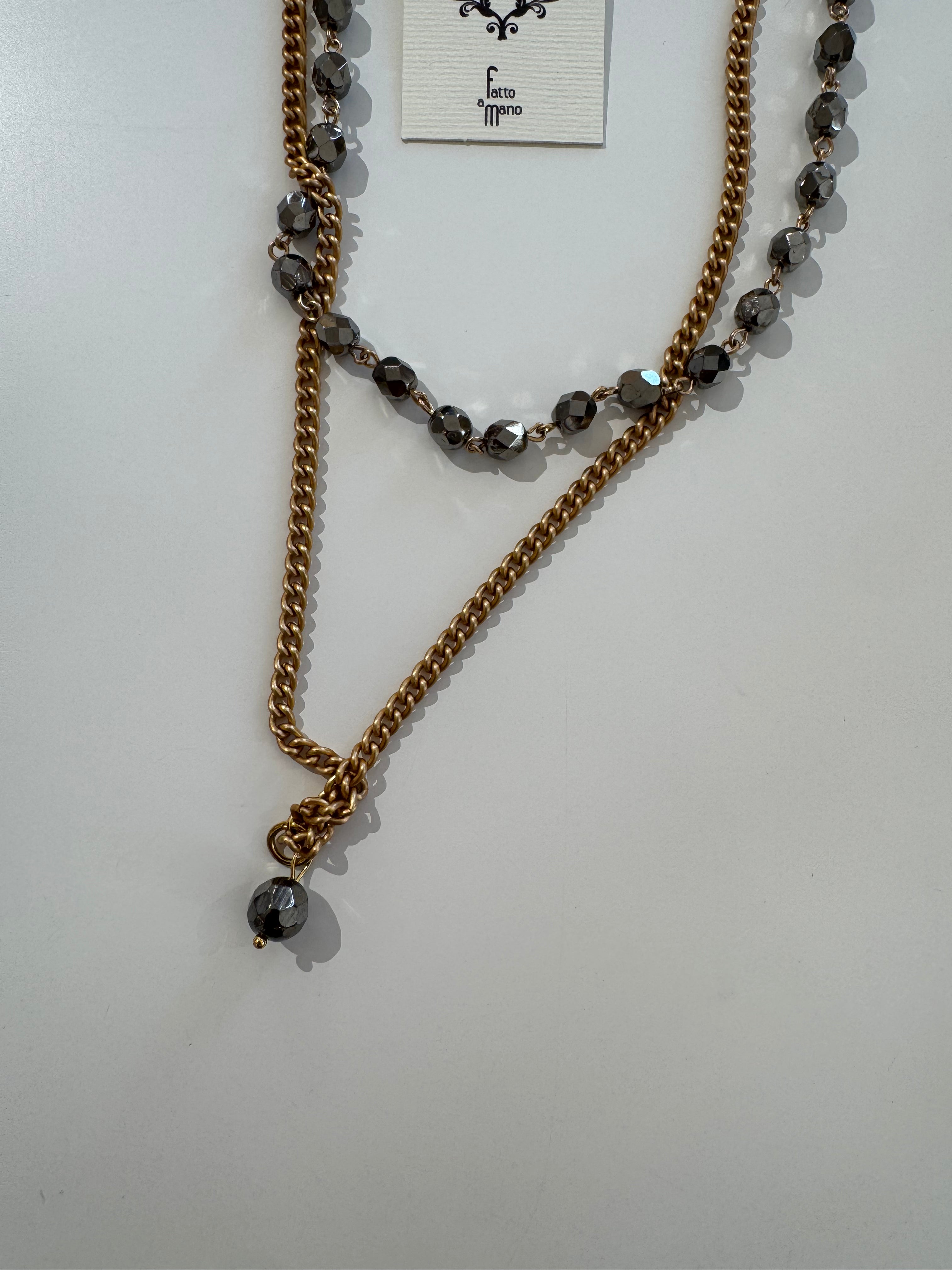 Collana Momi modello Giada - doppia catenina CRISTALLI + CATENINA ORO