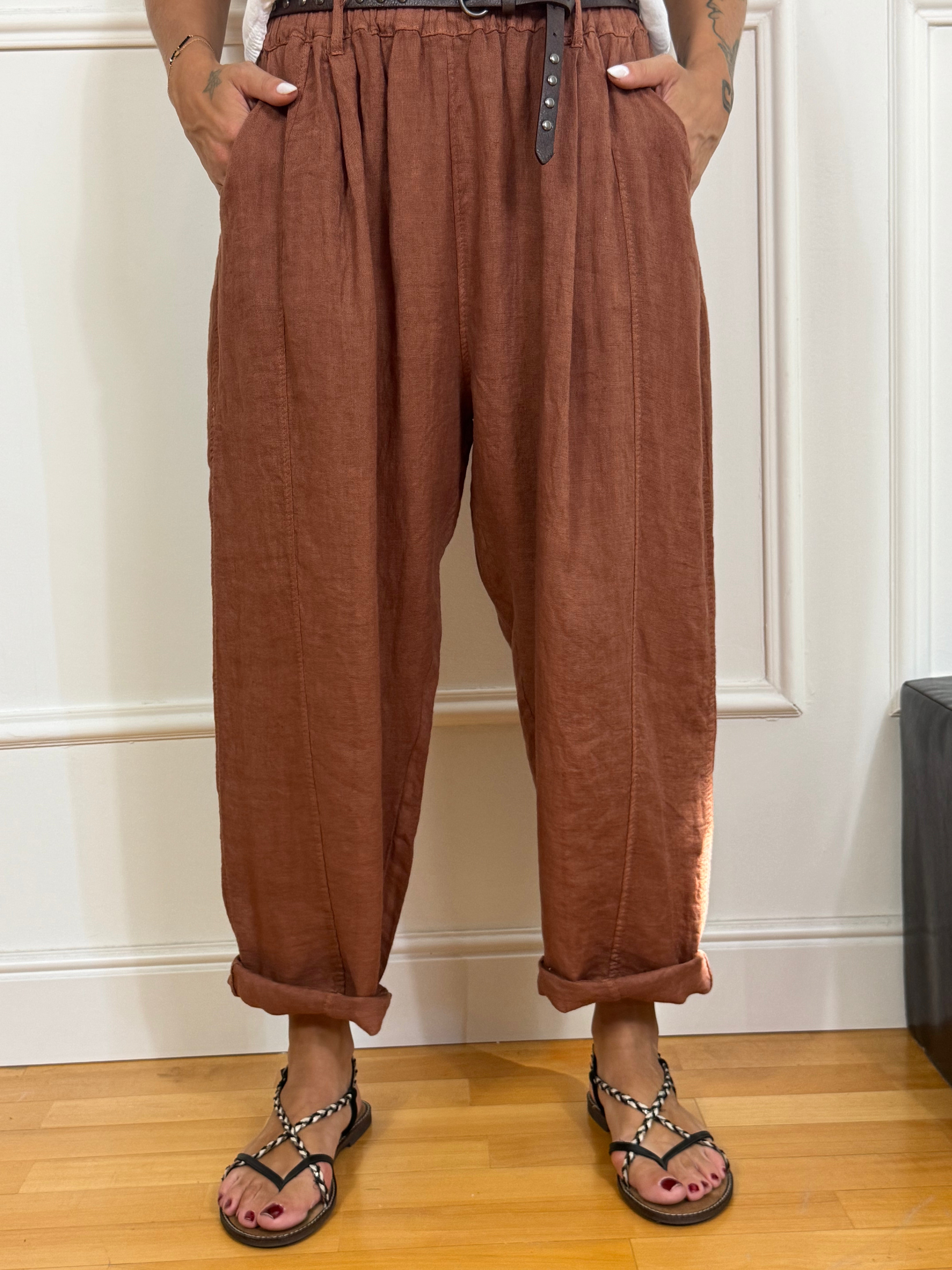 Pantalone ampio carota in lino VICTORIA ILMH