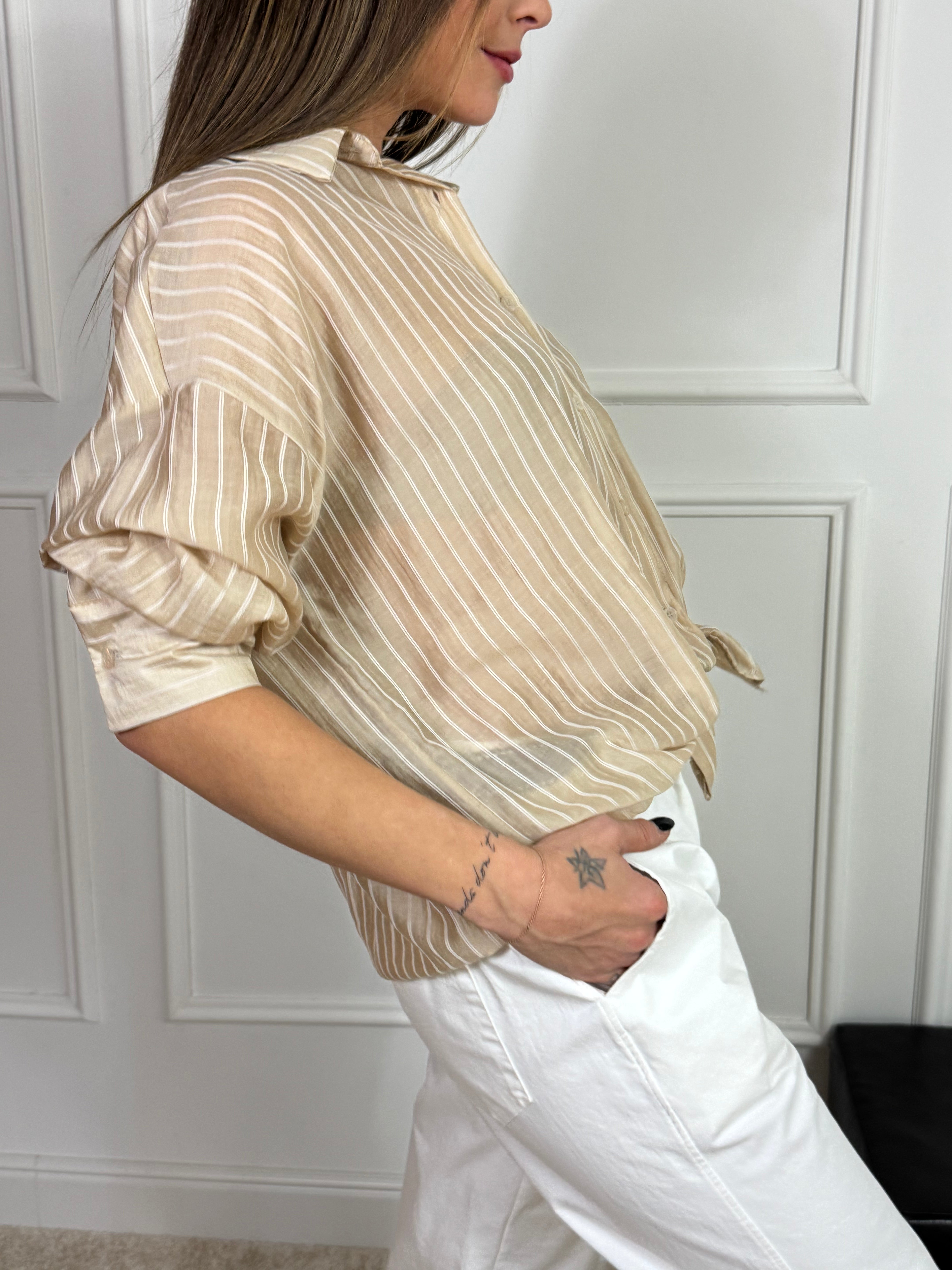 Camicia over misto lyocell Victoria ILMH righine verticali